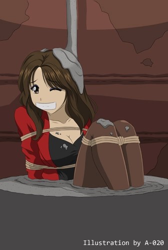 brown_hair cement cleavage peril rope_bondage