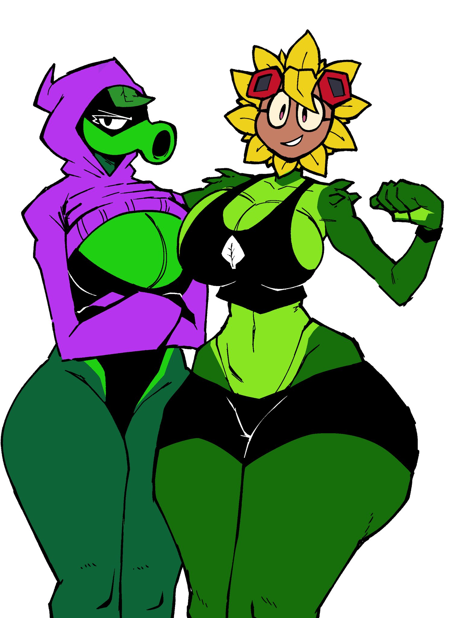 1girls, 2girls, anthro, anthrofied, ass, ass focus, big breasts, breasts, female, flora fauna, green shadow (pvz), hcyclops66, peashooter (pvz), plant, plant girl, plant humanoid, plantie, plants vs zombies, plants vs. zombies, popcap games, solar flare (pvz), sunflower (pvz)
