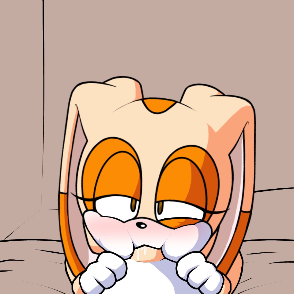 blowjob, blowjob face, blush, cream the rabbit, cute, cute face, excited, oc, penis, penis on face, sega, simple background, sonic (series), sonic the hedgehog (series), sucking, whitream the rabbit
