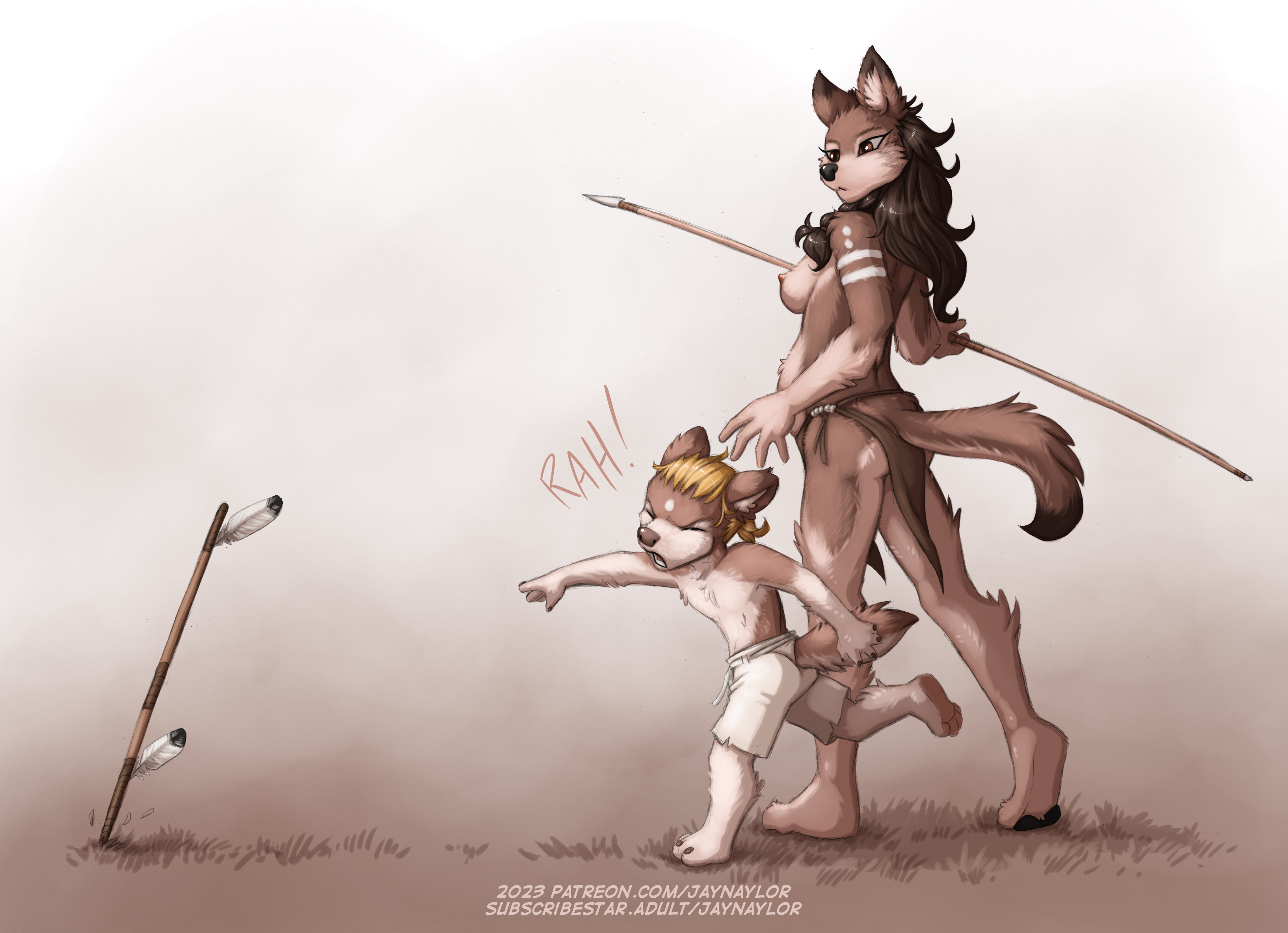 2023, age difference, anthro, canid, canine, casual nudity, cottonwine (jay naylor), female, furry, hybrid, jay naylor, male, mammal, mother and son, rayka (jay naylor), tagme, wholesome, wolf