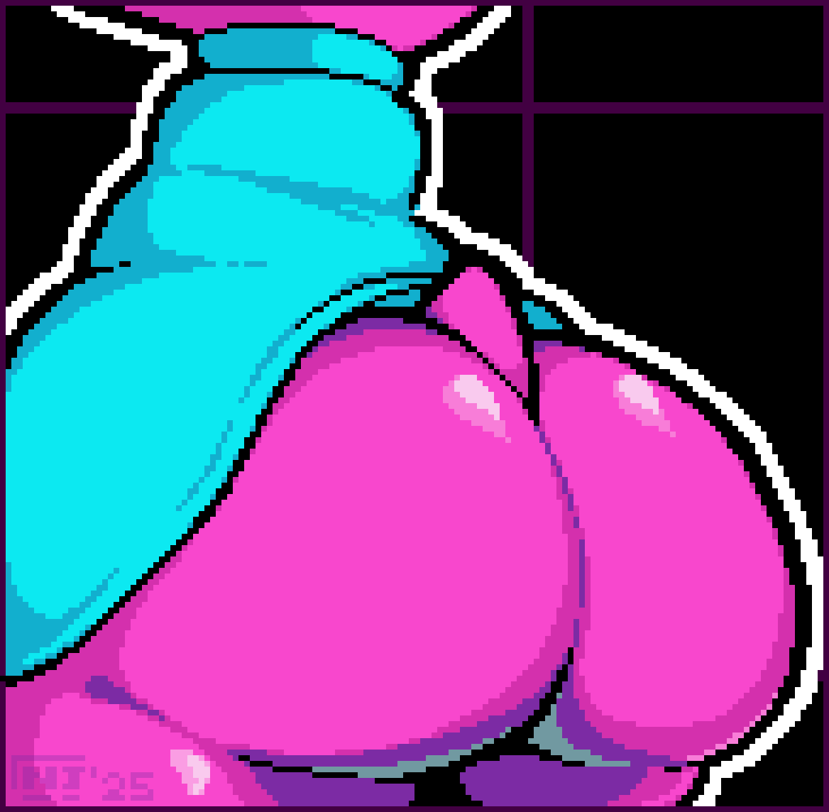 1other, 2025, ambiguous gender, artist signature, ass, ass bigger than head, ass focus, big ass, big butt, black outline, blue clothing, blue dress, butt focus, deltarune, deltarune chapter 2, dress, grid background, mousebytes34, pink body, pixel art, pov, pov ass, shaded, tagme, thick ass, thick thighs, unknown gender, virovirokun, white outline