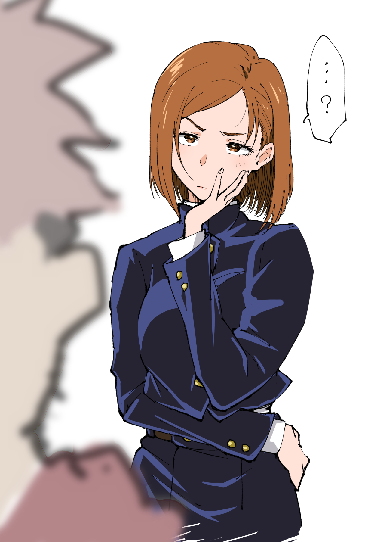 1boy, 1girls, ahemaru, female, itadori yuuji, jujutsu kaisen, kugisaki nobara, lips, male