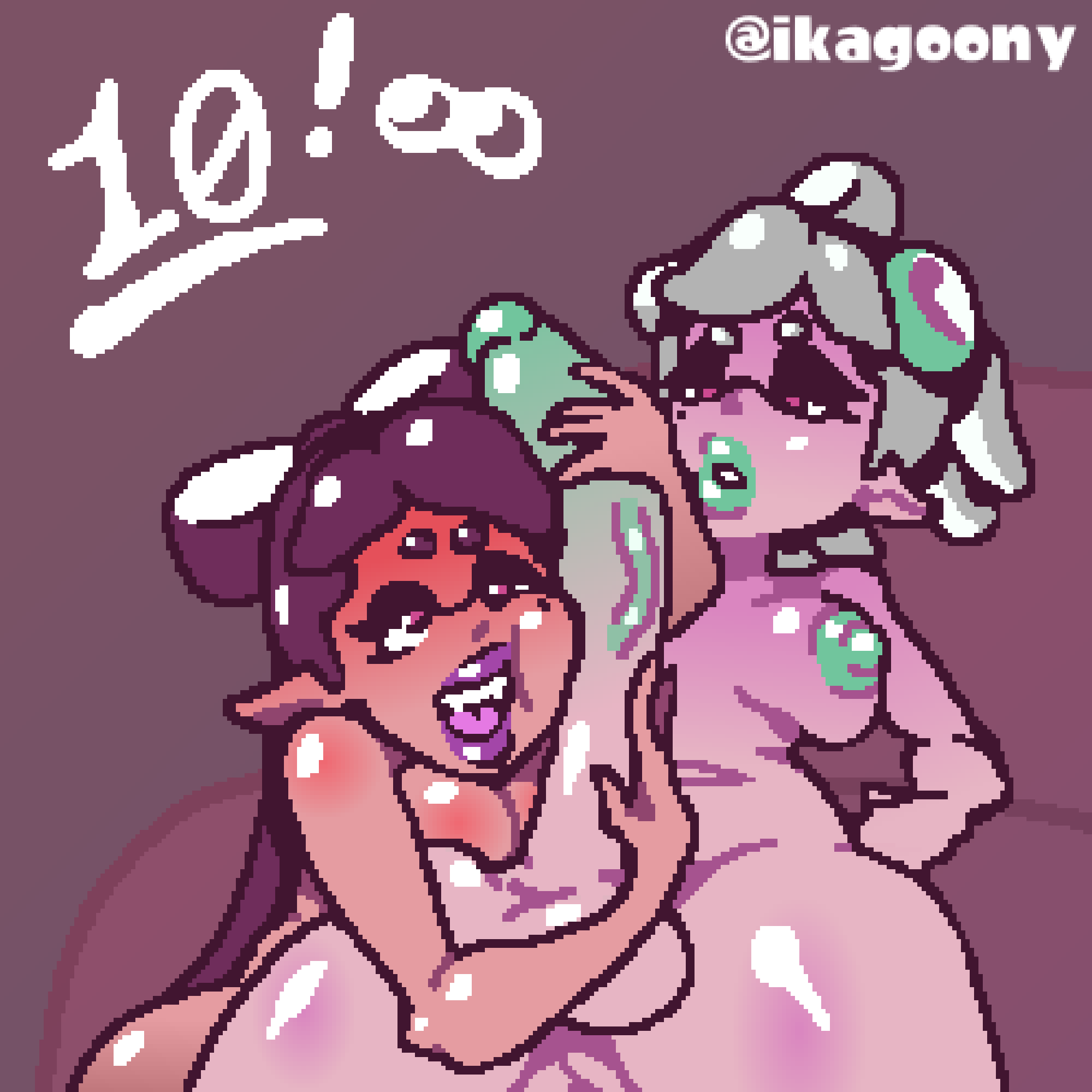 1futa, 1girls, balls, big balls, blush, callie (splatoon), cousins, female, futa on female, futanari, green lips, green nipples, green penis, grey hair, holding penis, huge cock, hugging penis, ikagoony, incest (lore), intersex, marie (splatoon), nintendo, nude, penis, pink eyes, purple hair, purple lips, splatoon, splatoon (series), squid sisters, tentacle hair