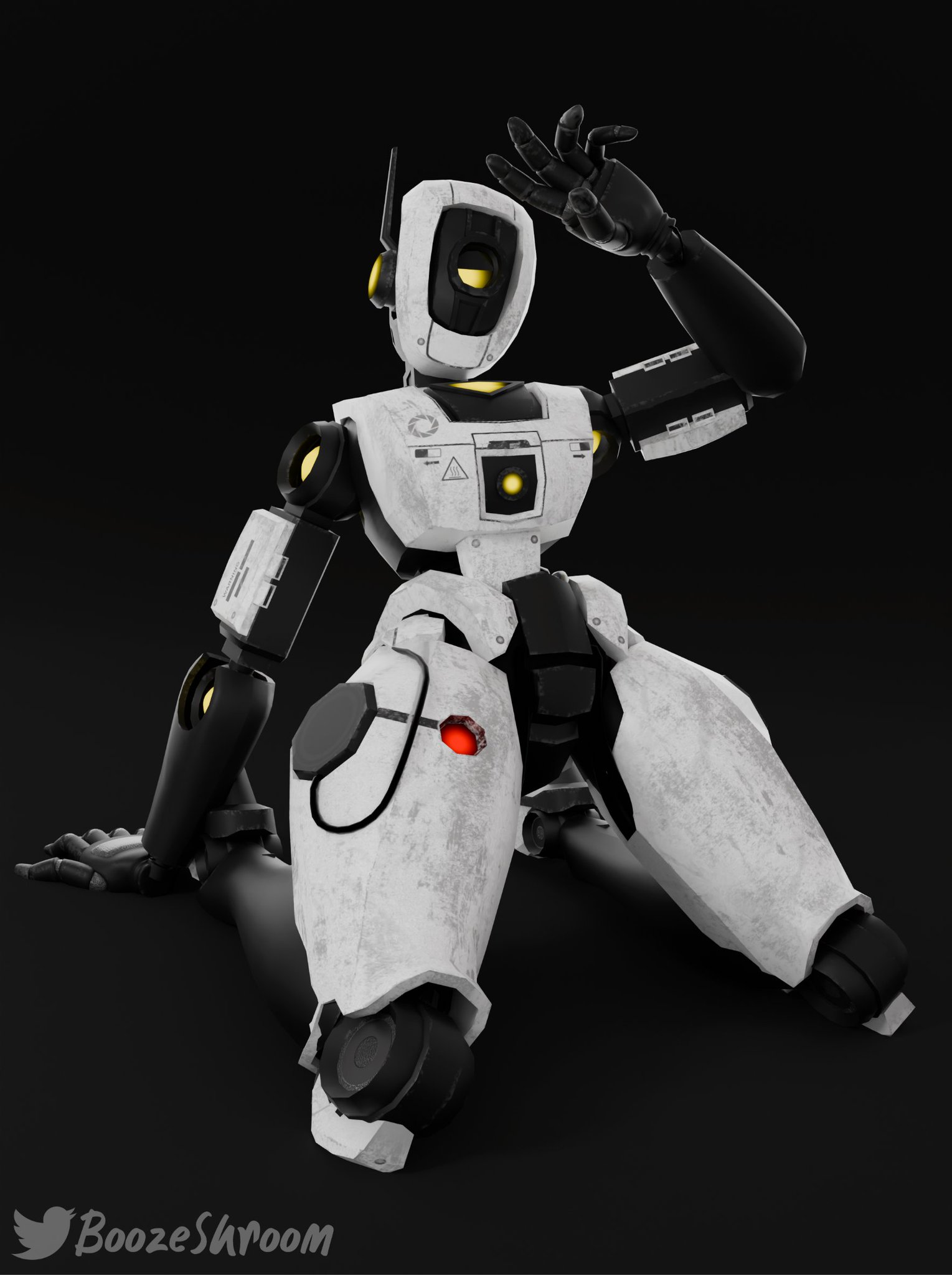 3d, 3d (artwork), bedroom eyes, boozeshroom, breasts, curvy, curvy body, curvy female, curvy figure, female, glados, glados (humanoid), looking at viewer, no breasts, no genitals, portal (series), portal 2, pose, posing, posing for the viewer, robot, robot girl, robot humanoid, robot only, solo, solo focus, solo robot, watermark