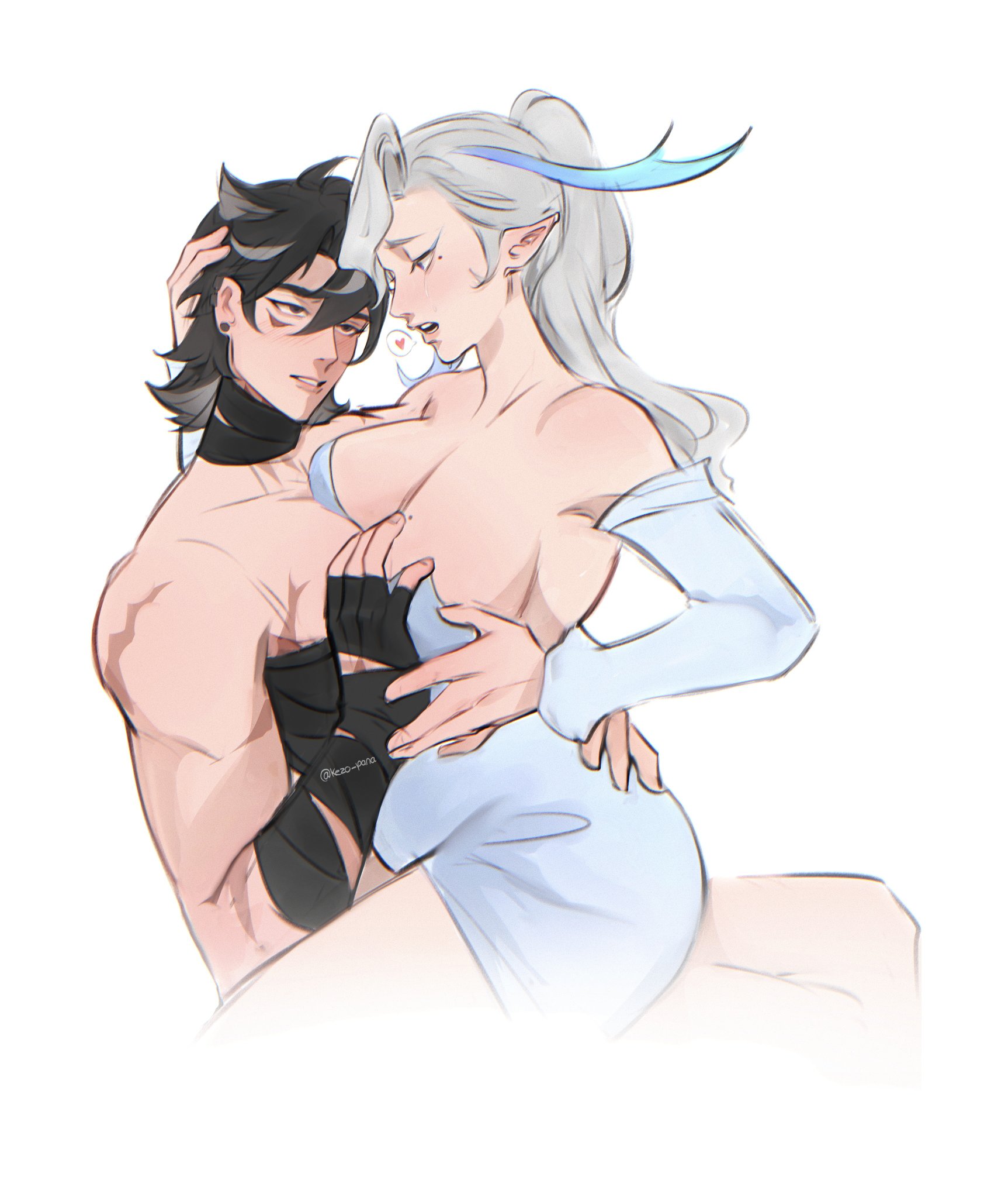 2boys, 2girls, biceps, big breasts, black hair, breast grab, breasts, dragon, dragon girl, female, genderbend, genderswap, genderswap (mtf), genshin impact, hoyoverse, lesbian couple, lesbian domination, neuvillette (genshin impact), scars, scars on arm, tight clothing, white hair, wriothesley (genshin impact), yuri