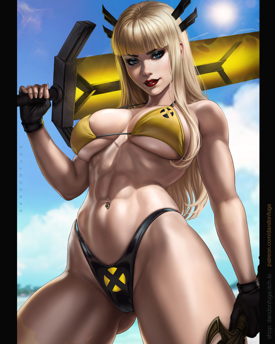 1girls, 2d, abs, alternate costume, athletic female, big breasts, bikini, breasts, child bearing hips, clothed, dandon fuga, female, female human, female only, female solo, fit female, full lips, human, large breasts, light skin, light-skinned female, long hair, magik (illyana rasputin), magik (marvel rivals), marvel, marvel comics, marvel rivals, mature female, muscular, muscular female, semi nude, slim waist, swimsuit, thigh strap, wide hips