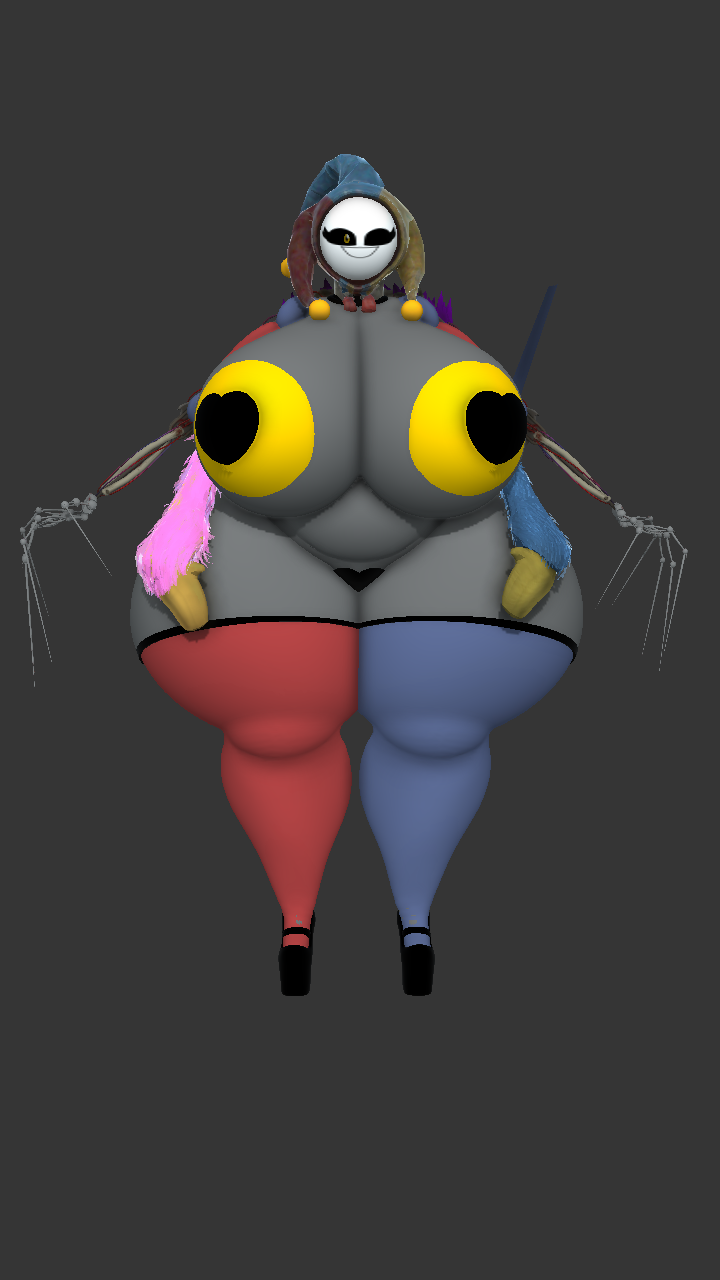3d, big ass, big breasts, chubby female, female, jester outfit, nipple covers, poppy playtime, poppy playtime (chapter 5), rojo parasito, rojo84, rule 63, skeleton hands, the prototype (poppy playtime)