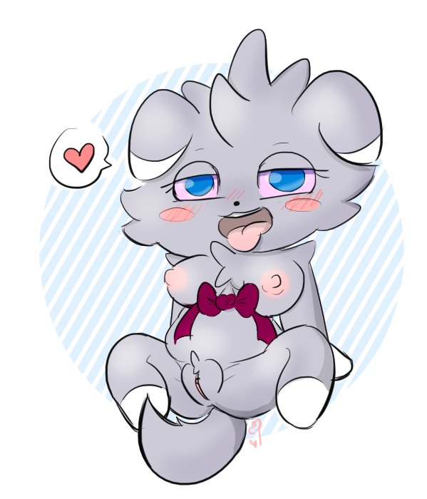 anthro blush breasts espurr felid female fur grey_fur mammal nintendo nipples nude open_mouth original_character pokémon_(species) pokemon pokemon_(species) pokemon_xy pussy ribbons simple_background solo spread_legs spreading vallycuts video_games white_background