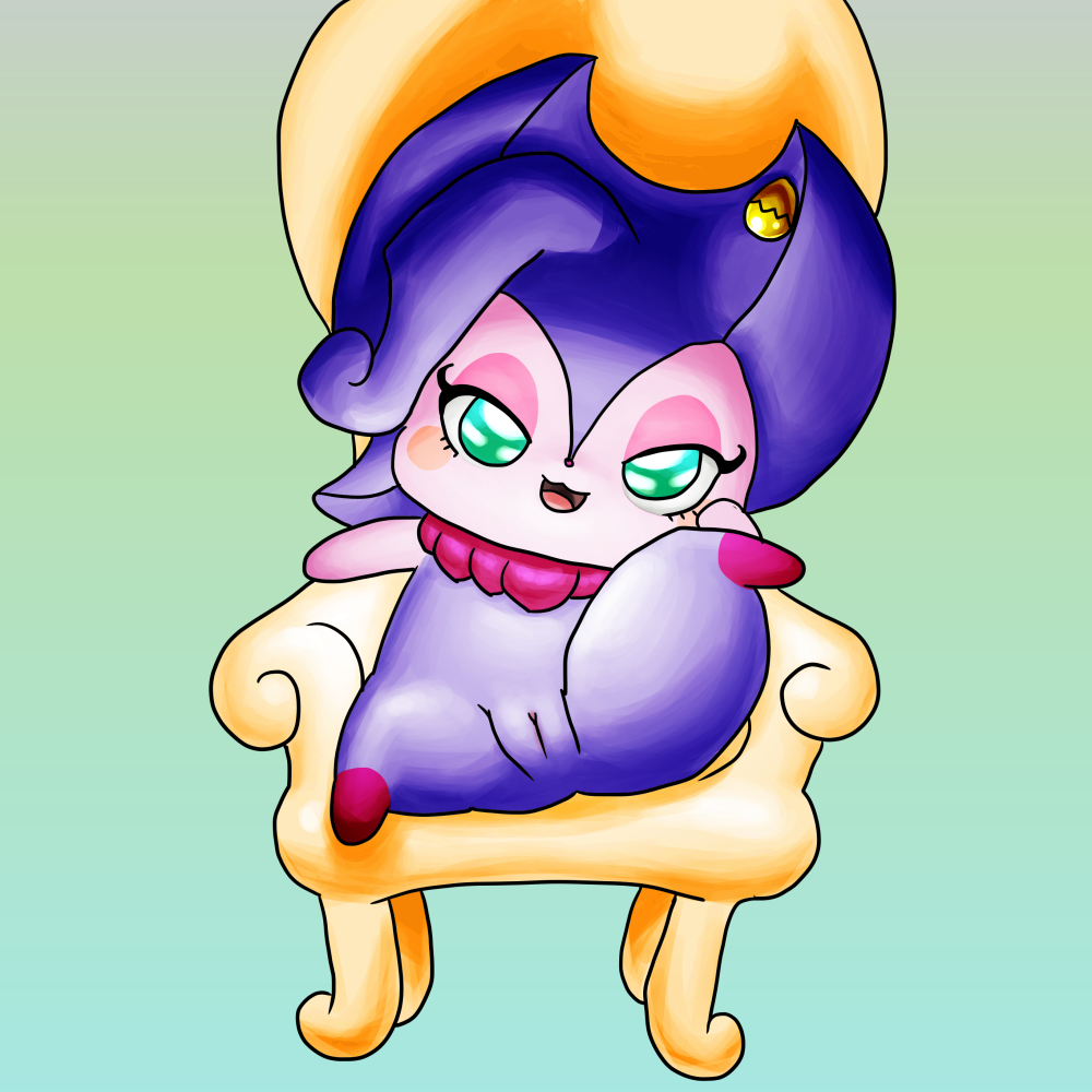 1:1 :3 anthro chair cocotama eyelashes featureless_limbs female fur green_eyes hair himitsu_no_cocotama looking_at_viewer mammal nude open_mouth presenting presenting_pussy purple_fur purple_hair pussy semi-anthro sitting solo spread_legs spreading tama-shine 九尾