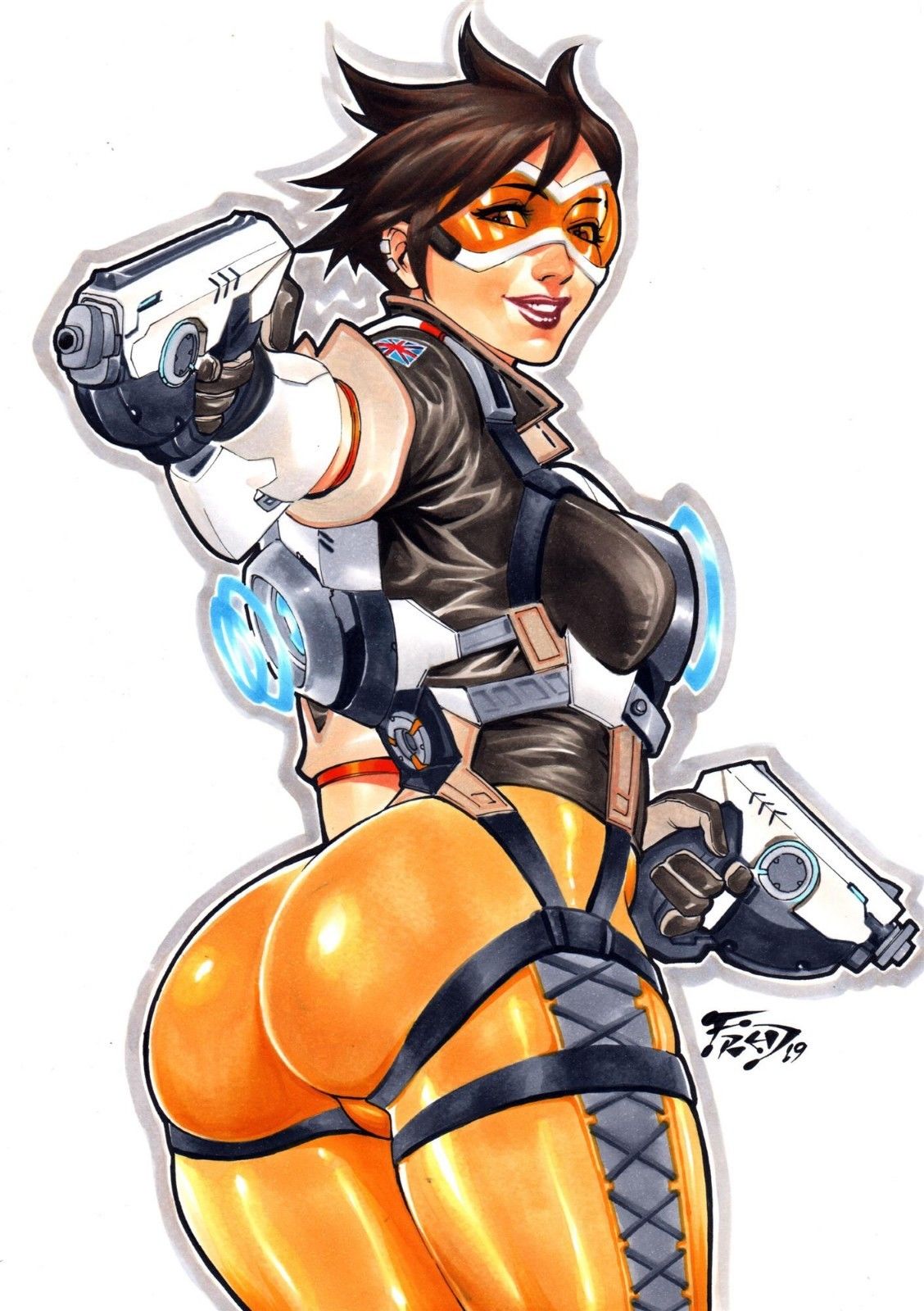 1girls 2019 ass big_ass big_butt bimbo blaster blizzard_entertainment brown_gloves brown_hair brown_jacket bubble_ass bubble_butt butt cameltoe dat_ass dated dual_wielding ear_studs ed_benes_studio energy_gun female female_only fred_benes from_behind futuristic gloves goggles gun guns jacket laser_gun laser_pistol leather_gloves leather_jacket orange_goggles overwatch pants pinup red_lips red_lipstick short_hair signature skin_tight solo thick_ass thick_thighs thighs tight_pants tracer union_jack