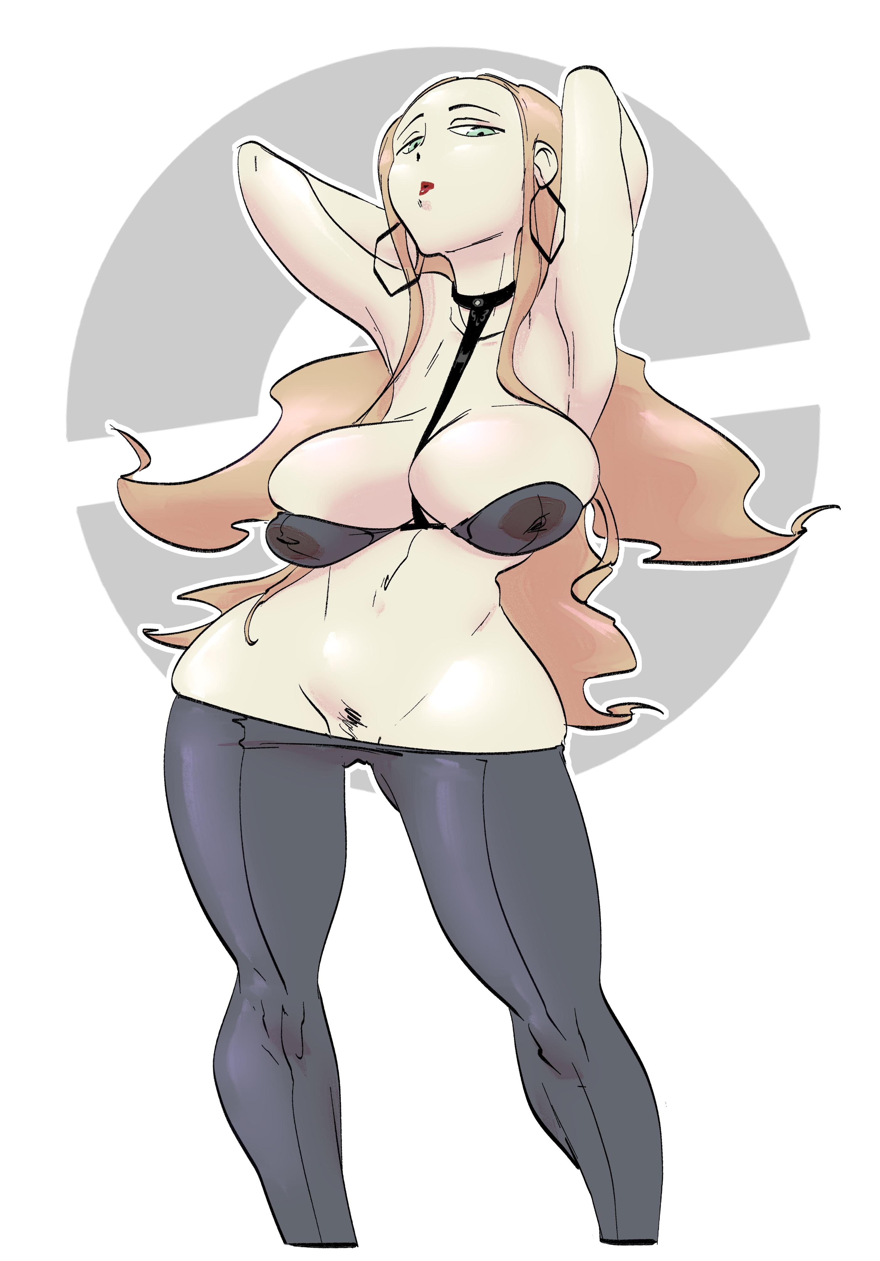1girls, abs, armpits, blonde hair, bra, breasts, busty, clothed, female, human, human only, lipstick, long hair, nipples visible through clothing, no panties, oleana (pokemon), olive (pokemon), pokemon, pokemon ss, pokemon swsh, pubic hair, pubic hair peek, pussy, slb, solo, underwear, undressing, wide hips