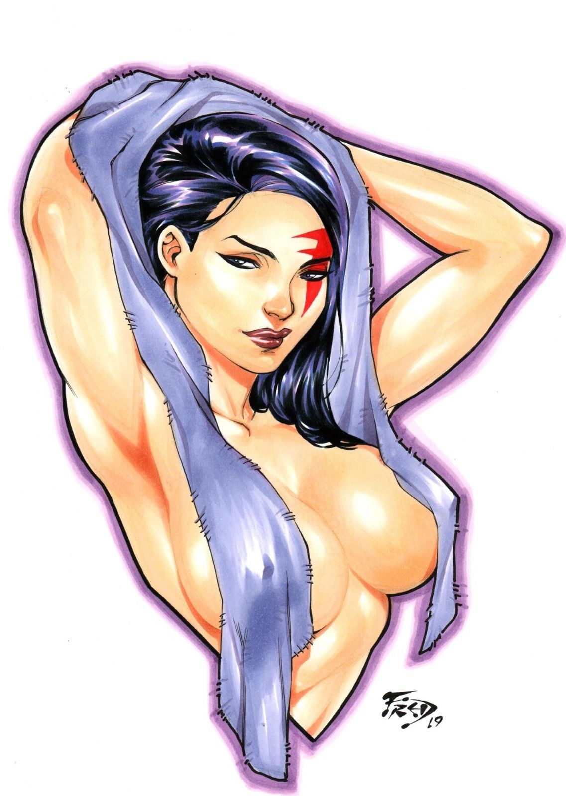 1girls 2019 armpits betsy_braddock big_breasts blue_eyes breasts breasts_apart busty cleavage completely_naked_female covering_breasts curvaceous curvy dated ed_benes_studio erect_nipples erect_nipples_under_clothes eyeshadow face_tattoo female female_only fred_benes homo_superior human large_breasts long_hair makeup marvel marvel_comics mutant nipple_bulge nipples pinup psylocke purple_hair purple_towel red_lips red_lipstick red_tattoo signature solo straight_hair superheroine tattoo telepath toned toned_female towel towel_covering_breasts upper_body voluptuous x-men