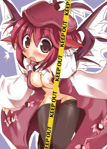 1girls breasts caution_tape female keep_out mystia_lorelei no_panties solo touhou