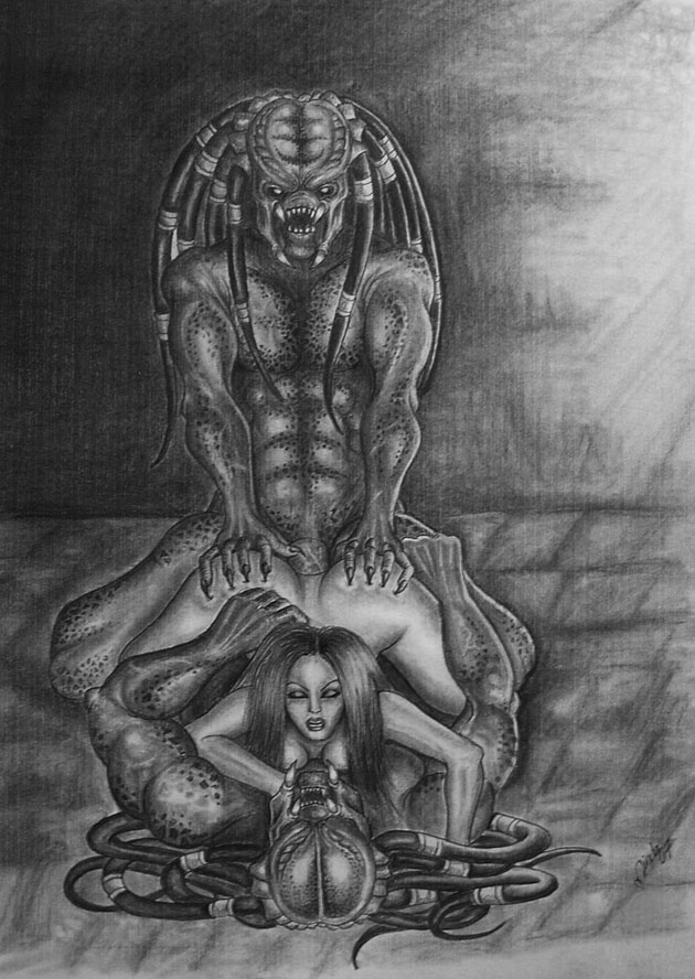 1girls 2boys alien alien/human big_ass female human interspecies interspecies_sex male male/female minda predator predator_(franchise) sex tagme threesome yautja