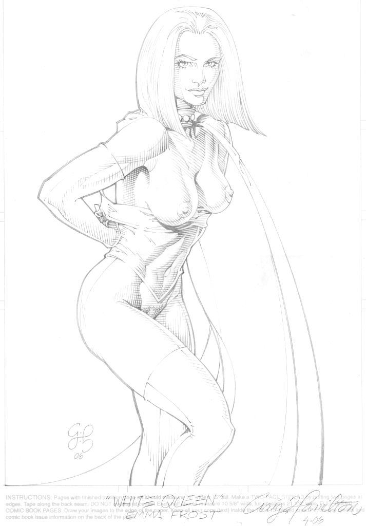 2006 breasts collar comic_paper craig_hamilton crosshatching detailed emma_frost female female_only hatching human leash looking_aside looking_at_viewer marvel medium_eyes medium_hair monochrome nipples pubic_hair realistic side_view solo standing straight_hair tagme white_background white_queen x-men