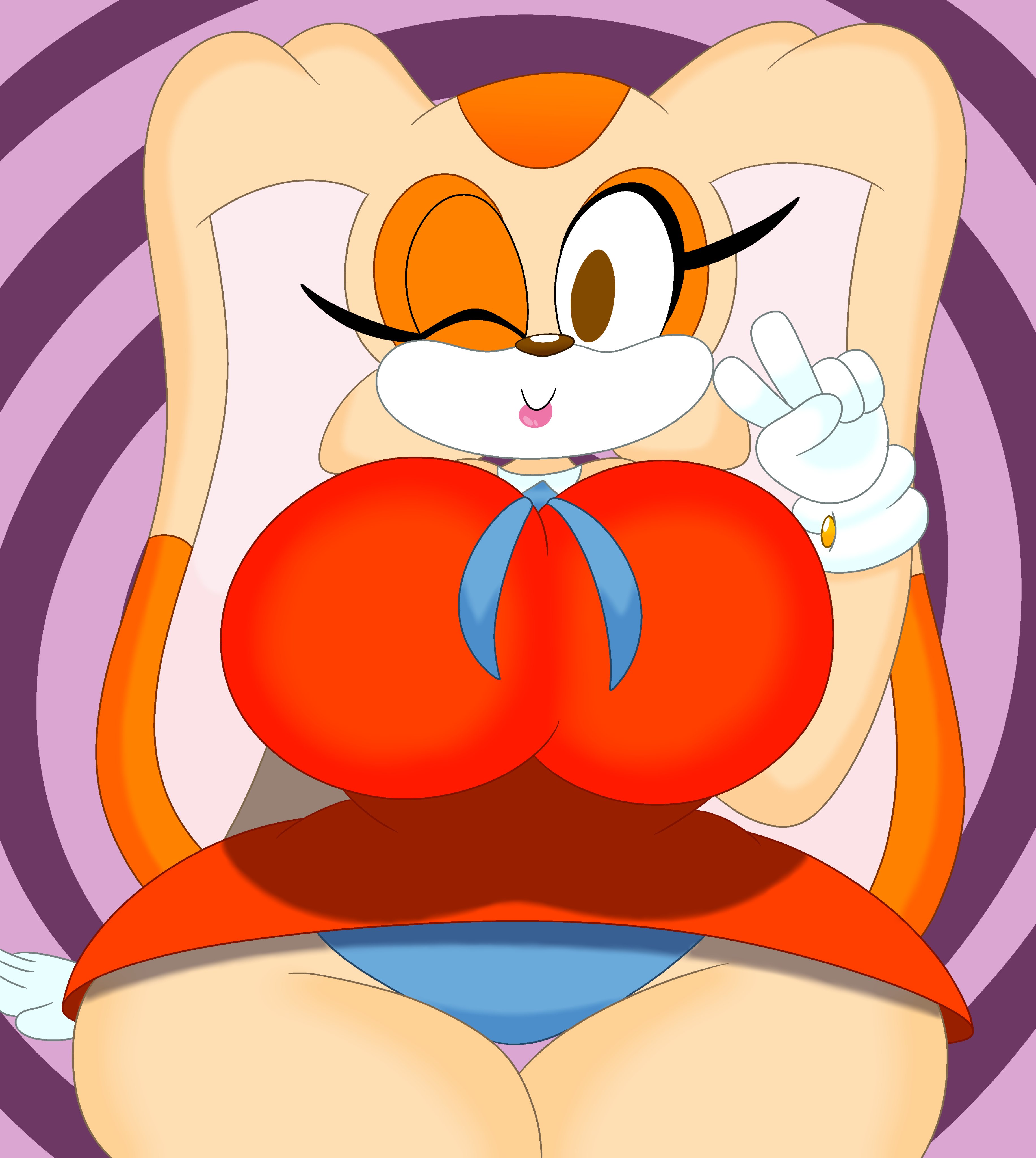 1girls, 3barts, anthro, big breasts, breasts, busty, clothing, cream the rabbit, dress, female, female only, lagomorph, large breasts, panties, rabbit, sega, solo, sonic (series), sonic the hedgehog (series), thick thighs, v sign, wide hips, wink, winking at viewer