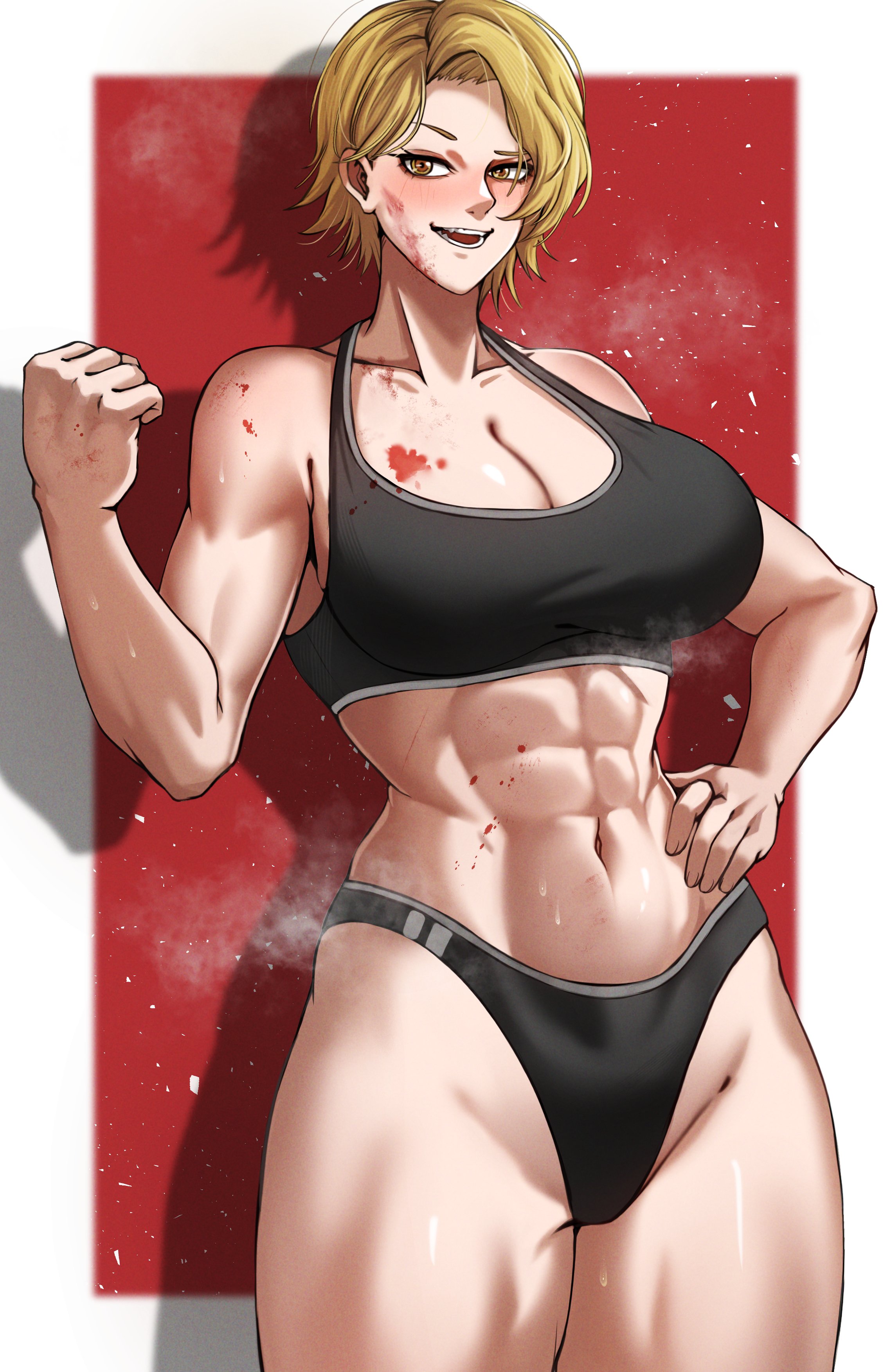 1girls, abs, athletic, athletic female, big breasts, breasts, fax61209, female, female only, muscular, muscular female, sazanami kuina, solo, solo female, solo focus, tougen anki