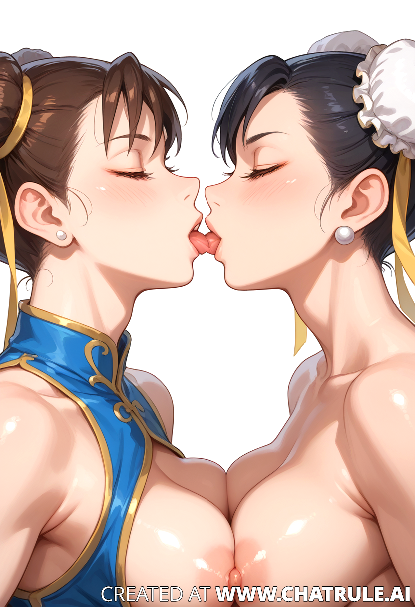 ai ai-generated ai_generated breasts breats chun-li female_only kissing pressed_against street_fighter tongue_out yuri