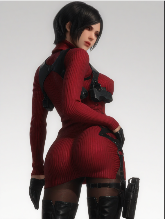 1girls ai_generated angle_view back_view black_hair capcom costume on_back resident_evil resident_evil_4 resident_evil_4_remake short_hair