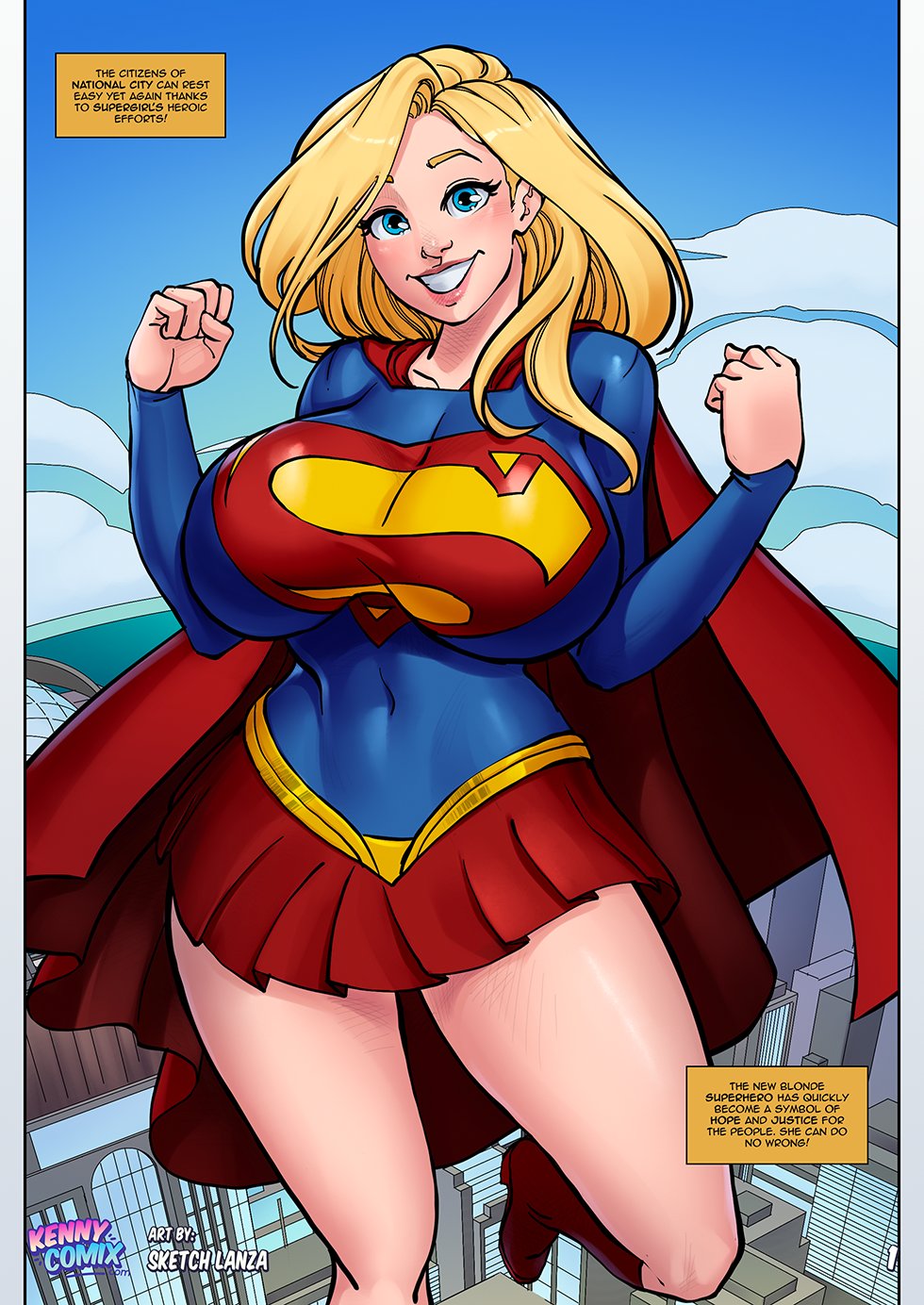 2d alien alien_girl ass_up big_ass big_breasts blonde_hair blue_eyes comic comic_page dc dc_comics huge_ass kara_zor-el kennycomix kryptonian kryptonite sketchlanza smirk smirking supergirl superheroine superman_(series) wide_hips