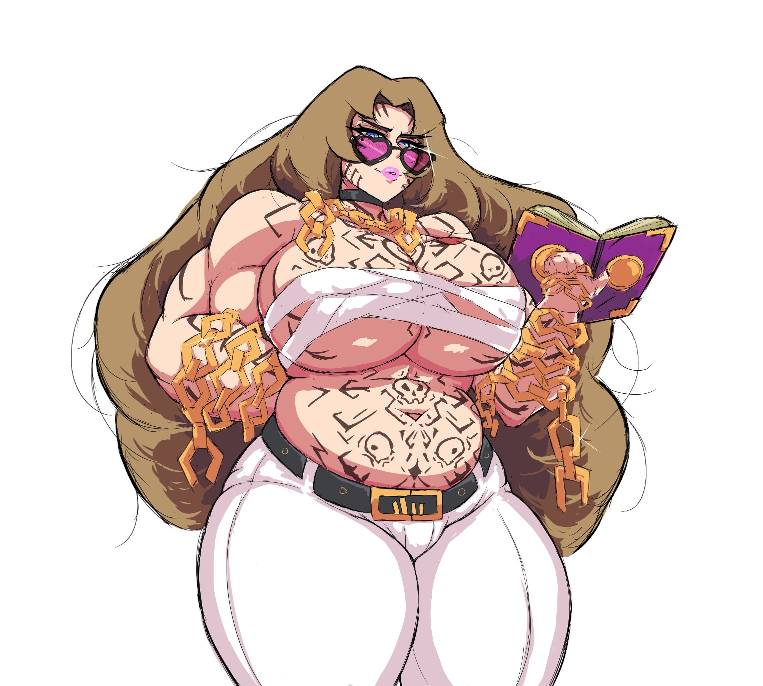 breasts, chains, female, gold chain, huge breasts, limbus company, littleteze, project moon, rodion (limbus company), the middle (identity) (project moon)