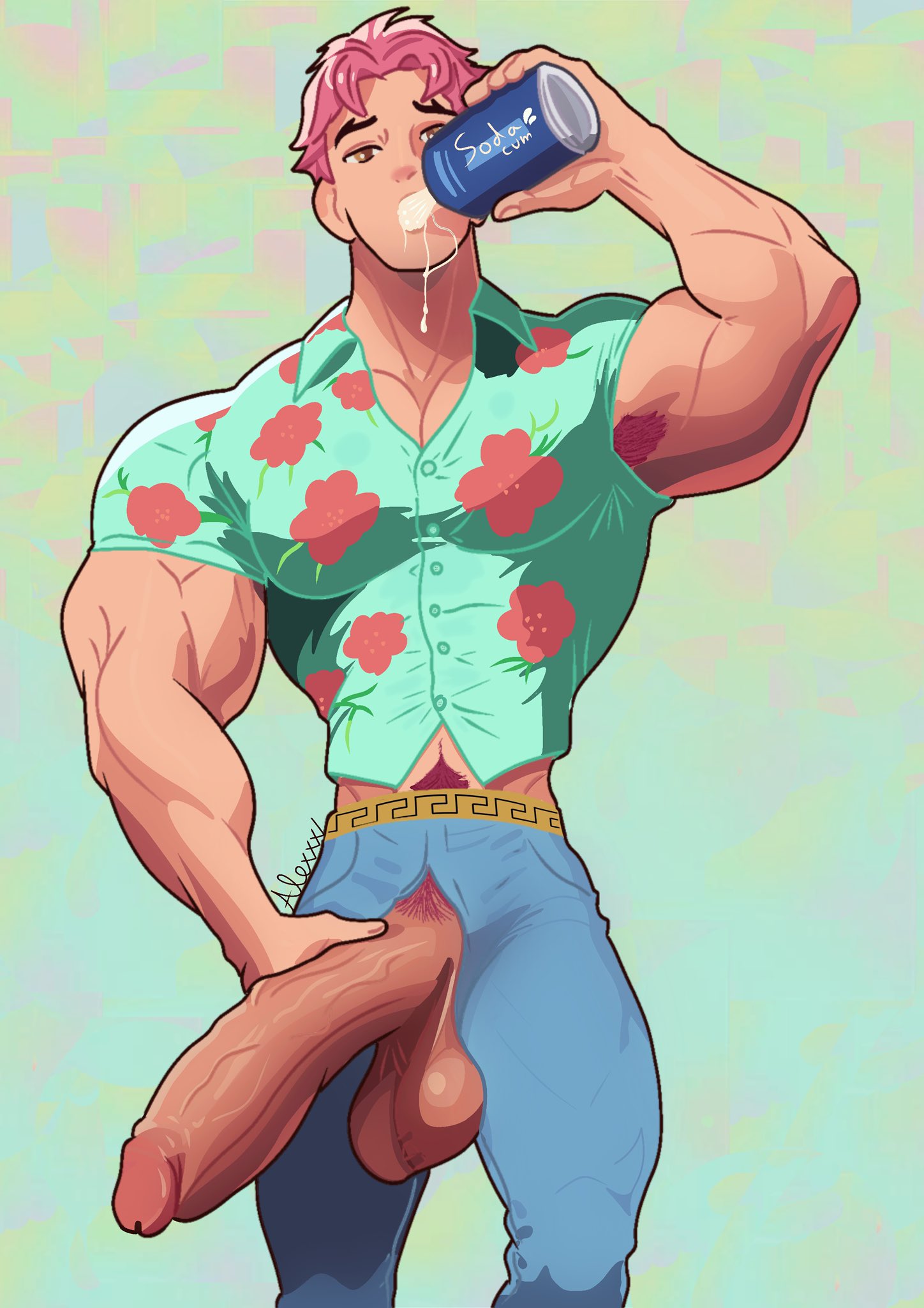 abby (kpop demon hunters), alexxxartx, armpit hair, balls, big balls, big penis, hairy armpits, hyper balls, hyper penis, kpop demon hunters, light skin, male, male only, muscular, muscular male, netflix, penis, pink hair, pubic hair, saja boys