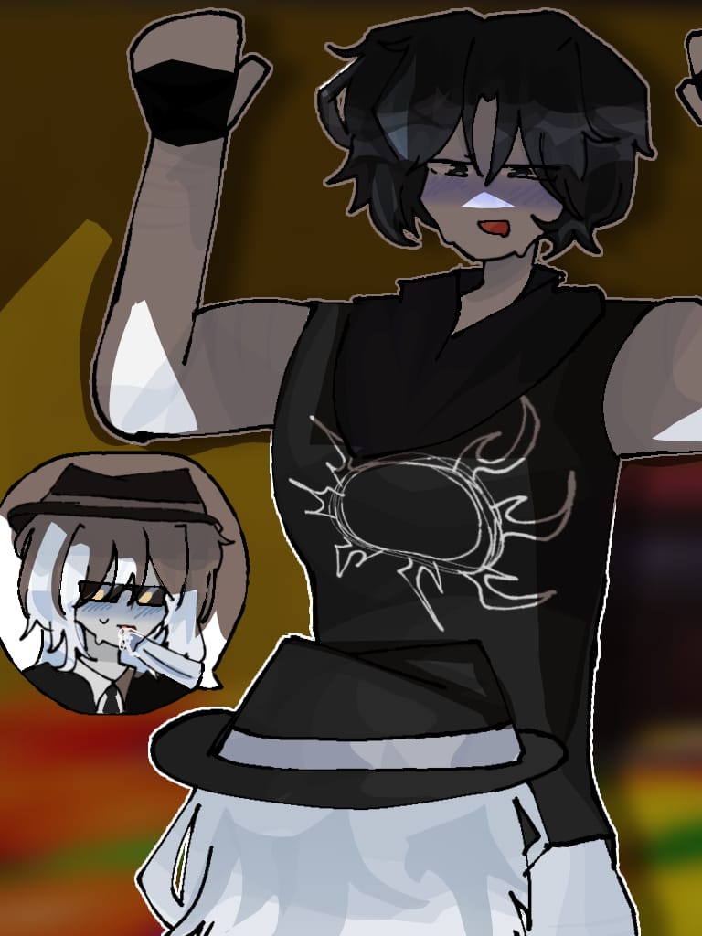 1boy, 1other, absolute cinema, ambiguous gender, black hair, chance (forsaken), forsaken (roblox), male, nonbinary, oral, penis, playzie own, roblox, roblox game, robloxian, self harm scars, self upload, sucking, tagme, two time, white hair