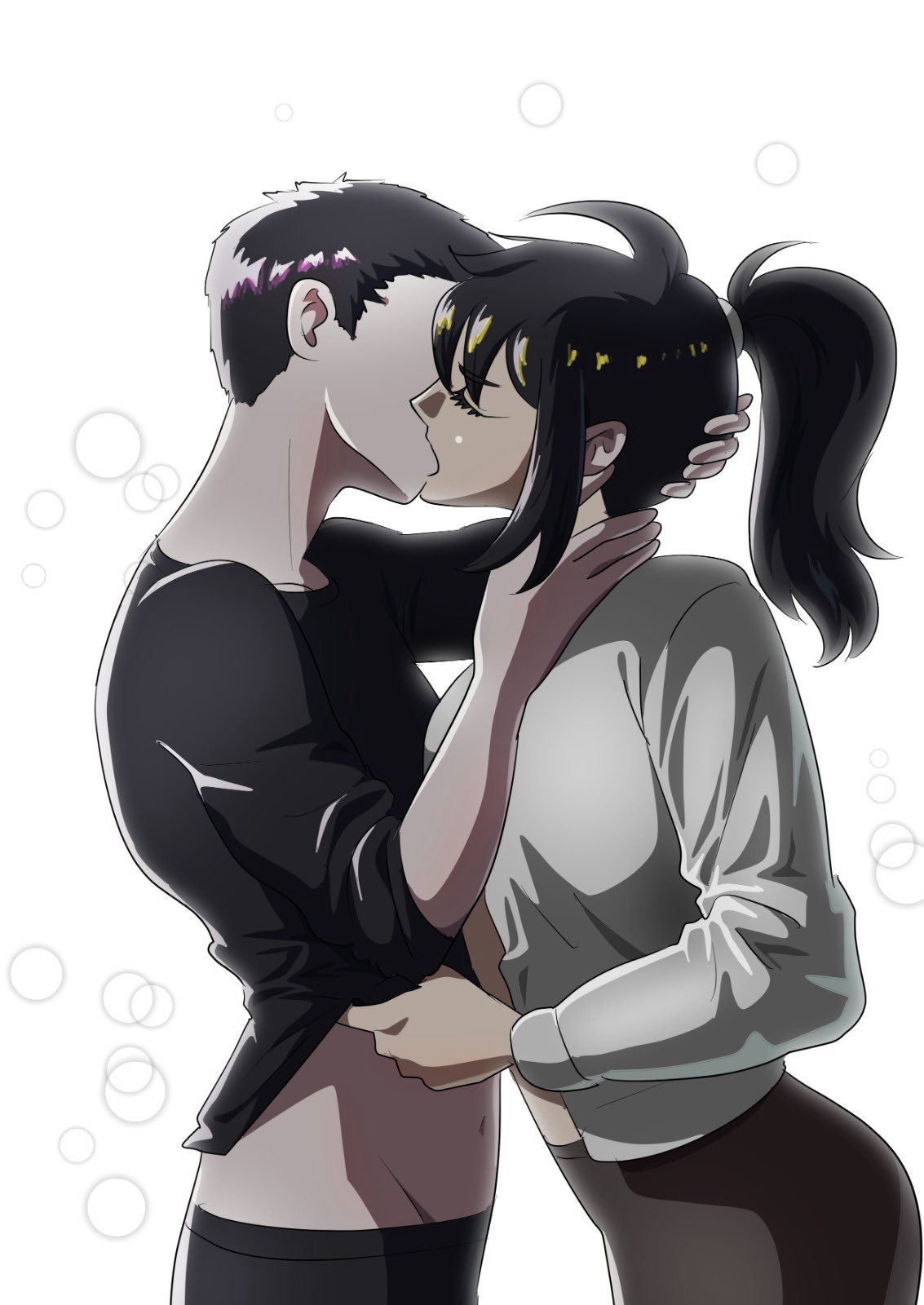 1boy, 1girls, 2025, 2d, 2d (artwork), canon couple, douglas graves, duo, female, french kiss, grabbing neck, hands on another's waist, husband and wife, imminent sex, itsraquelm21, kissing, leggings, light skin, light-skinned female, light-skinned male, male, passionate, passionate couple, renee graves, straight, the coffin of andy and leyley, undressing another, wholesome