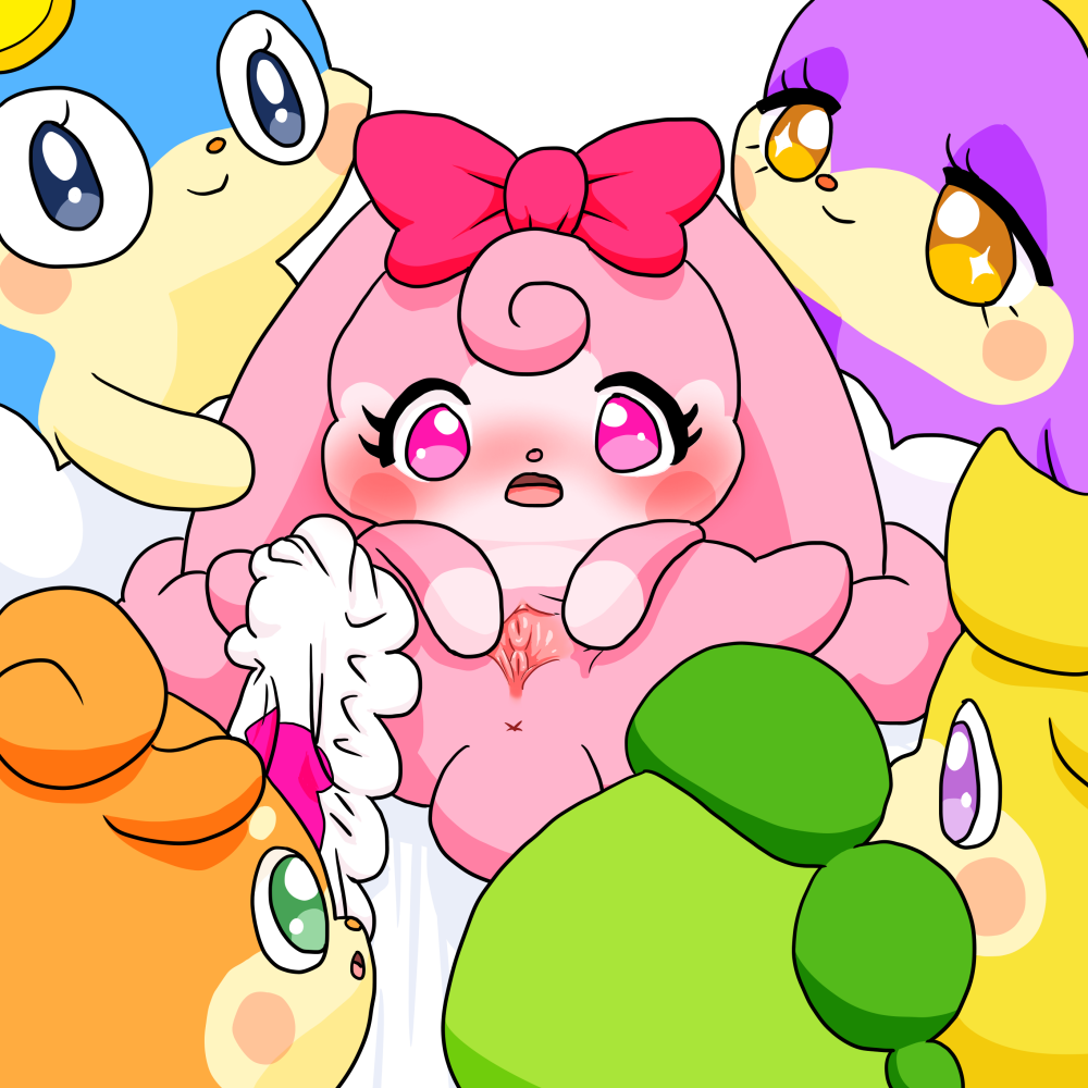 1:1 accessory ambiguous_gender anthro anus blonde_hair blue_fur blue_hair blush clothed clothing eyelashes featureless_limbs female fur geracho green_eyes green_fur group hair headband kirarise_(cocotama) luckytama melory mogutan_(cocotama) multicolored_fur orange_fur oshaki panties pink_eyes pink_fur pink_hair presenting presenting_pussy purple_eyes purple_fur pussy ribbons simple_background spreading tan_fur two_tone_fur underwear underwear_around_one_leg white_background white_fur yellow_eyes yellow_fur 九尾