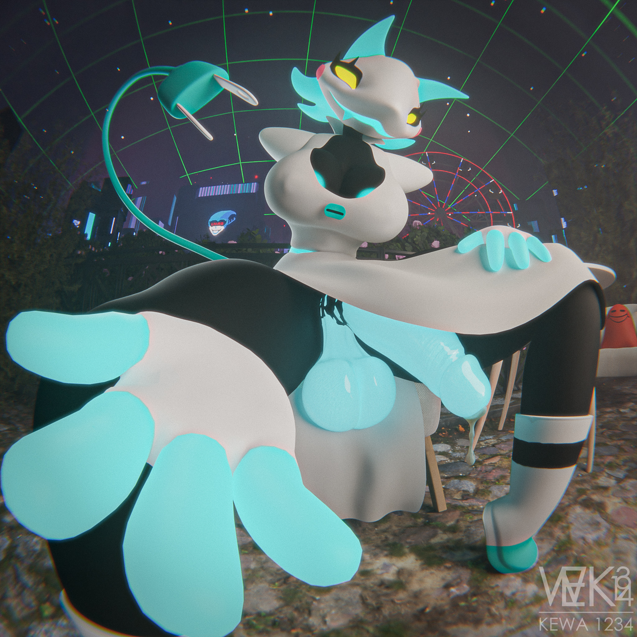 1futa, 3d, 3d (artwork), anthro, balls, big balls, big penis, boob window, breasts, cable, cable tail, cat ears, cat humanoid, cock, deltarune, deltarune chapter 2, dripping, dripping cum, feline, futa focus, futanari, glowing genitalia, glowing nipples, glowing penis, hung futa, intersex, kewa1234, legs spread, penis, ripped clothing, ripped pants, robot futa, robot humanoid, solo, tagme, tasque manager (deltarune), thick penis, tight clothing, tight fit, tongue, tongue out, uncensored, yellow eyes
