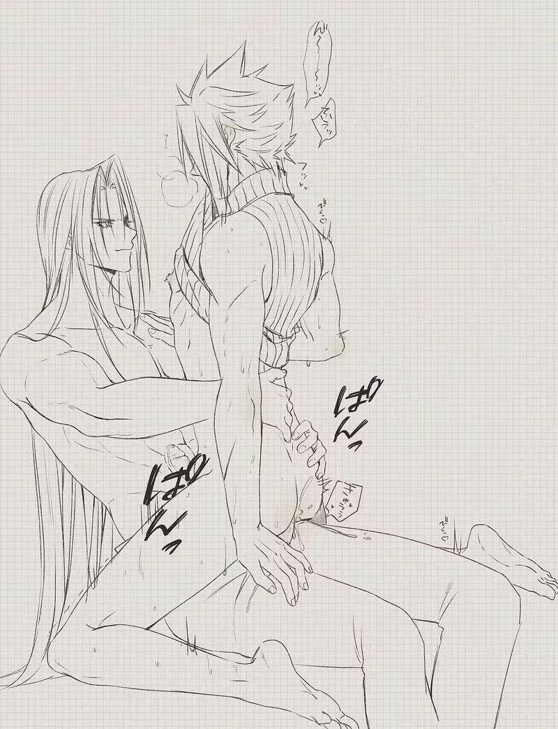 2boys bottomless cloud_strife final_fantasy final_fantasy_vii gay gay_sex male_only naked riding sephiroth yaoi