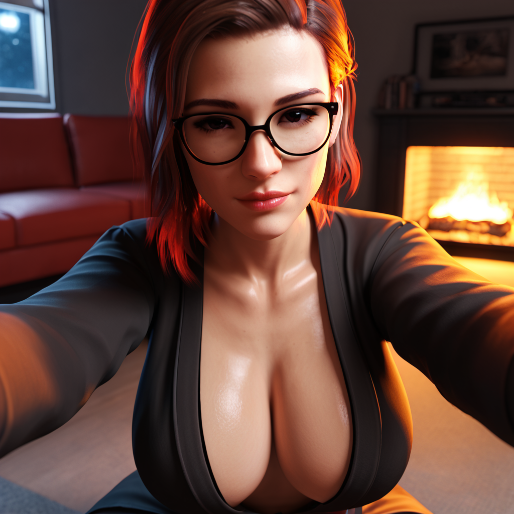 1girls 3d 3d_(artwork) ai ai_generated big_ass big_breasts brown_hair busty cassandra(oc) glasses medium_hair milf older_female radnsad solo solo_female solo_focus thick_thighs