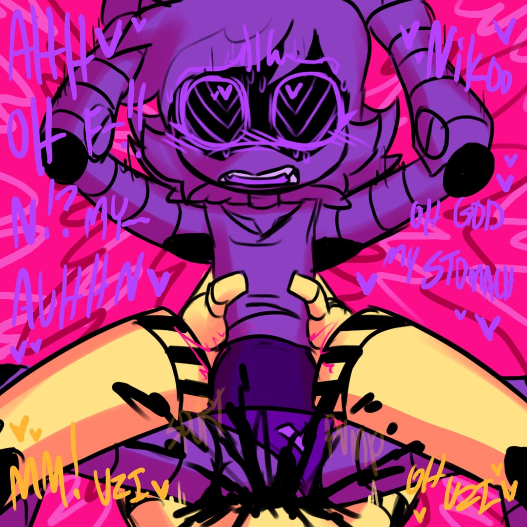 1boy, 1girls, ahe gao, black cum, candyasbestos, cum, cum in pussy, cum inside, ejaculation, fangs, female, glitch productions, heart-shaped pupils, male, male/female, murder drones, n (murder drones), niko (murder drones panic au), on back, open mouth, panic au (murder drones), panties, panties aside, print panties, purple panties, pussy, robot, robot boy, robot girl, robot humanoid, sex, tagme, uzi (murder drones), vaginal penetration