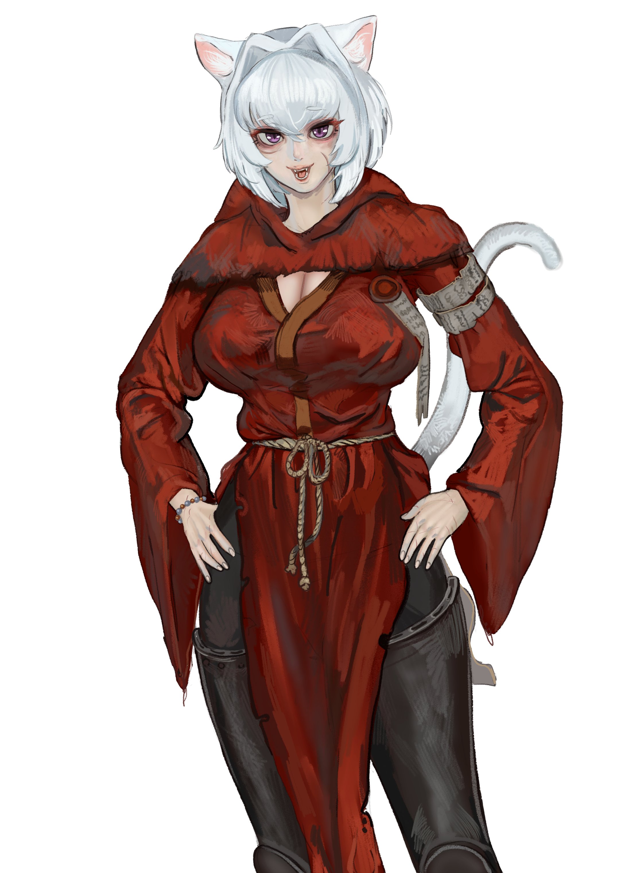 101ho, 1girls, 2025, 2d, 2d (artwork), abhuman, big breasts, breasts, breasts out, cat ears, cat girl, cat tail, catgirl, child bearing hips, fangs, felinid, female, massive breasts, pale skin, pale-skinned female, post-human, purple eyes, scar, sfw, short hair, simple background, sister of battle, warhammer (franchise), warhammer 40k, white background, white body, white fur, white hair, white skin