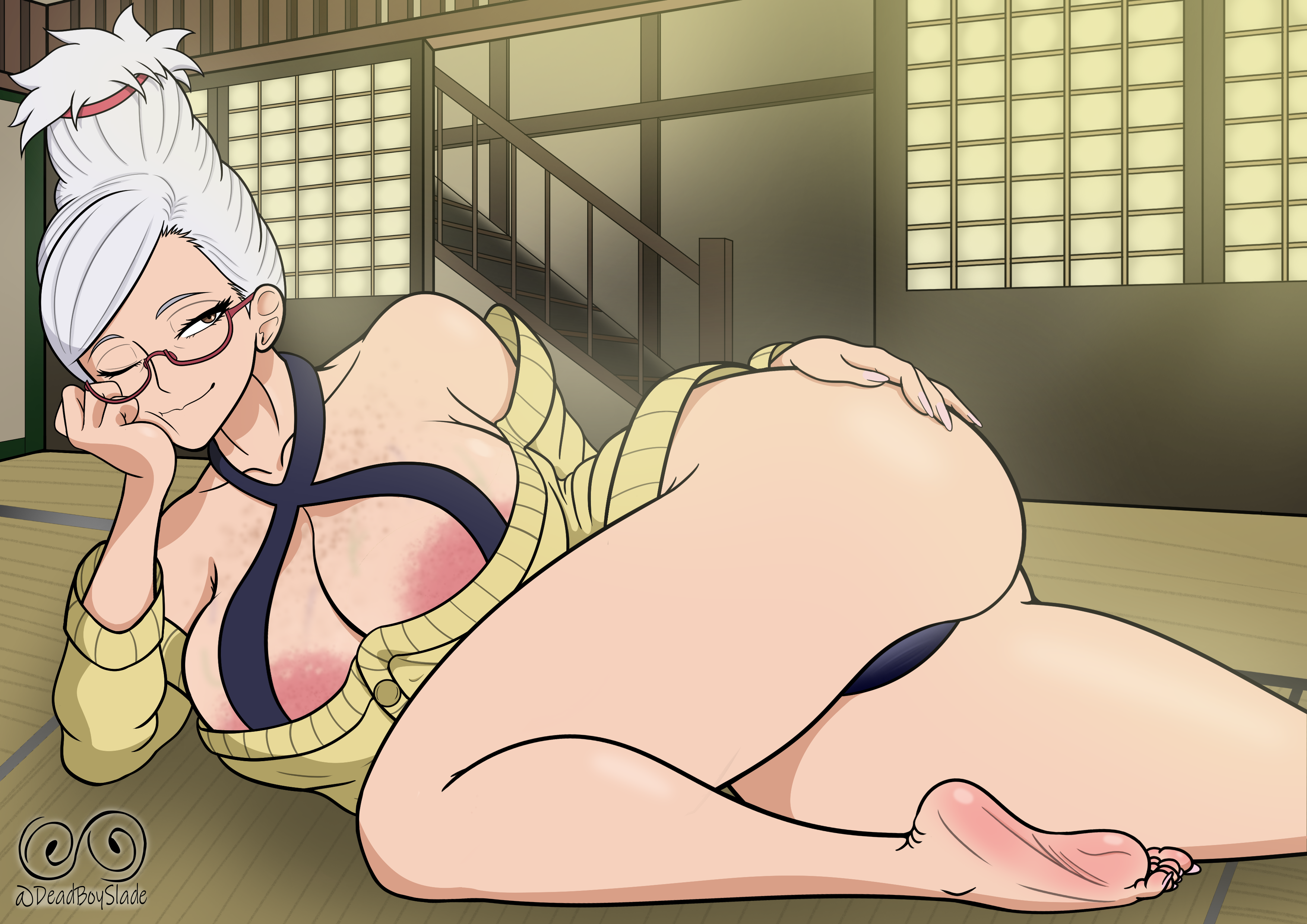 ayase seiko, big ass, big breasts, big butt, big thighs, breasts, dandadan, deadboyslade, female, grandmother, granny, mature, mature female, mature woman, milf, white hair