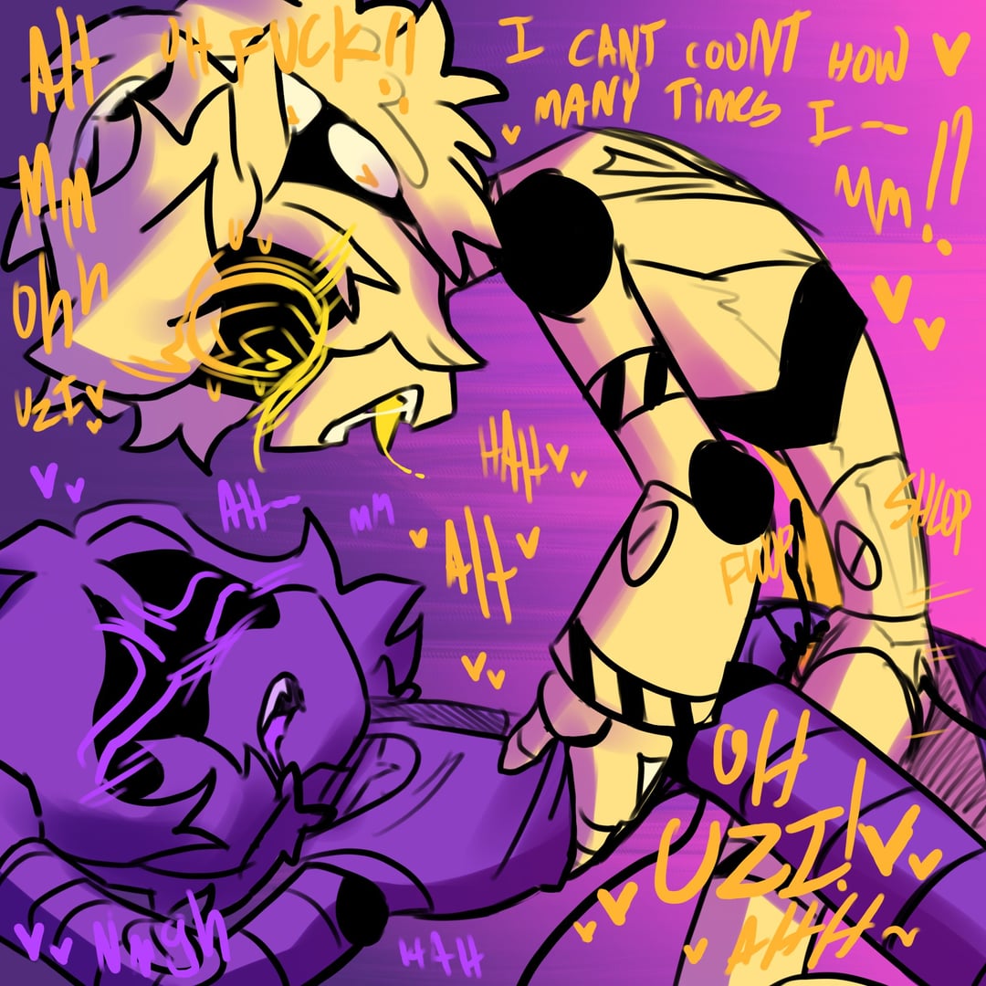 candyasbestos, female, glitch productions, male, male/female, murder drones, n (murder drones), niko (murder drones panic au), panic au (murder drones), tagme, uzi (murder drones)
