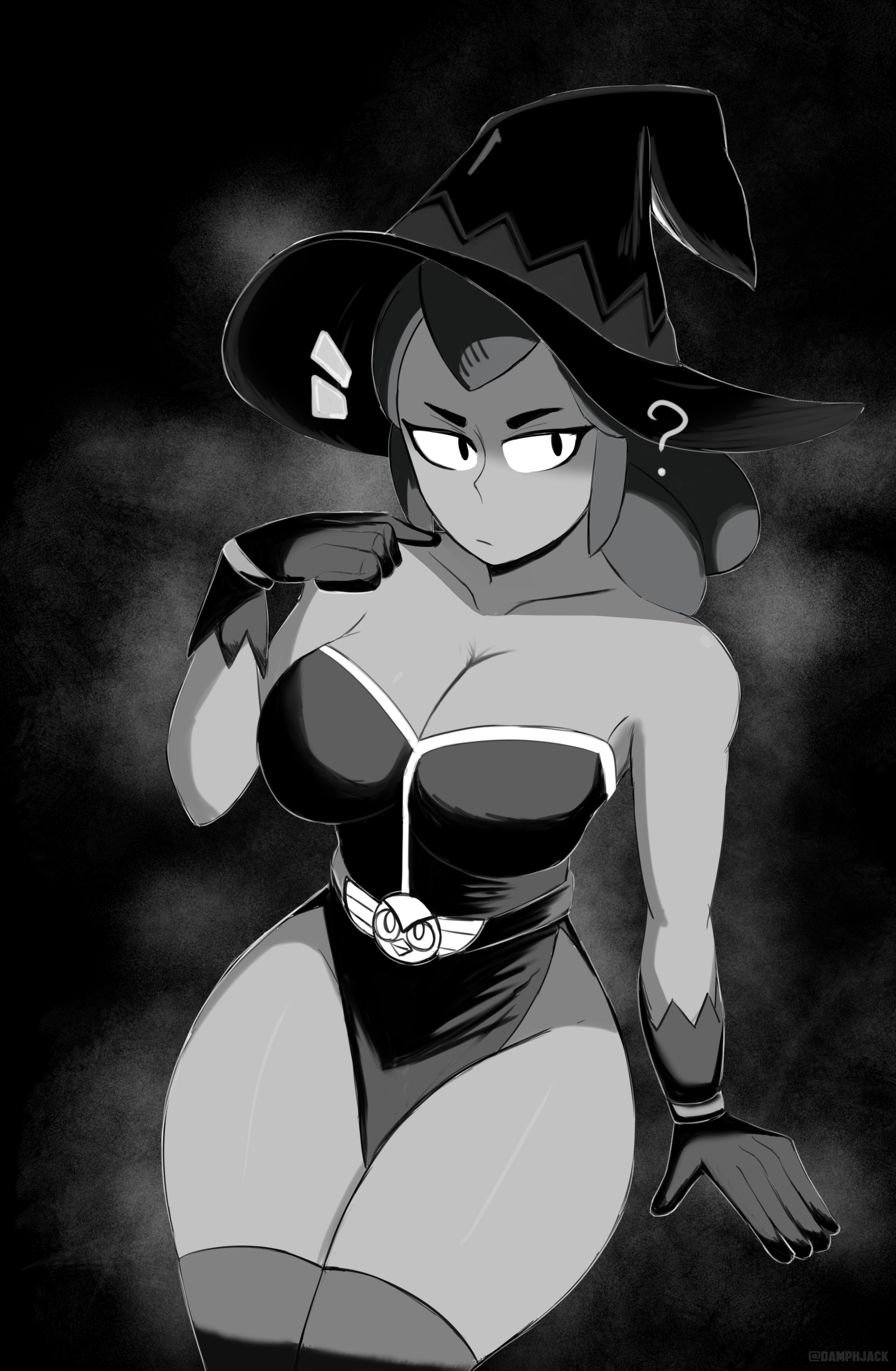 ?, 1girls, bitch, brawl stars, brown body, damphjack, female, gloves, hoot hoot shelly, no panties, only, pose, shelly (brawl stars), witch, witch hat