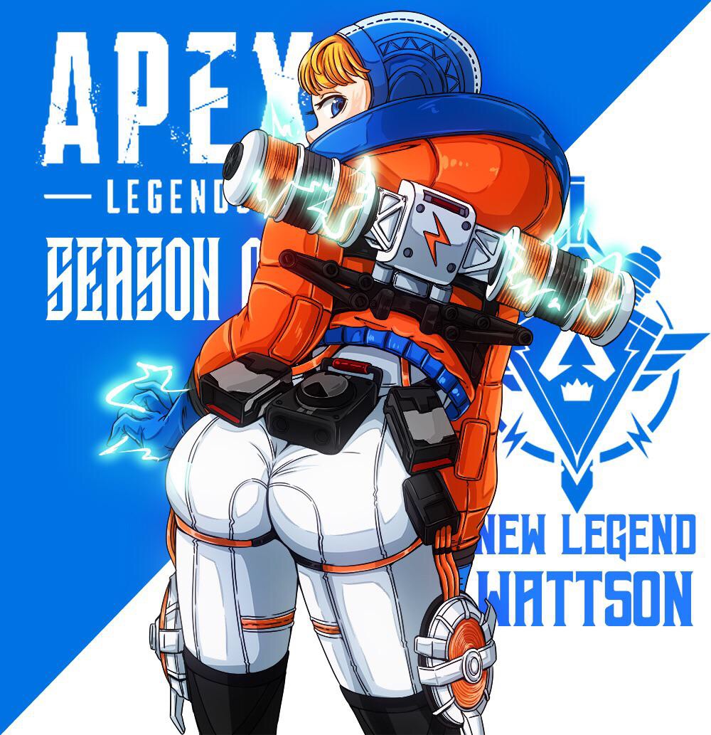 apex legends, ass, blonde hair, blue eyes, electricity, female, lichtenberg figure, scar, wattson (apex legends)