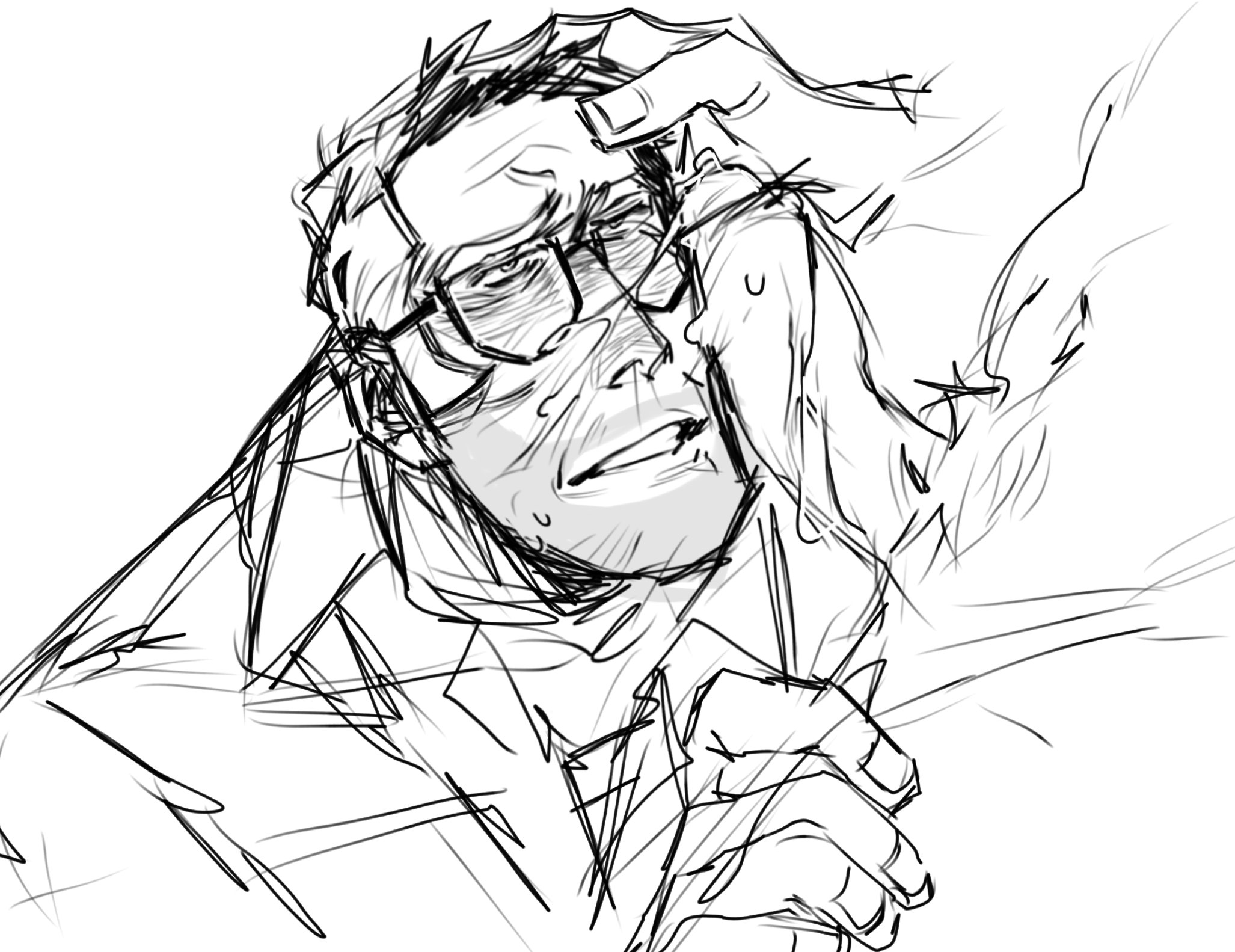 big penis, bukkake, cum on face, gay, glasses, hand on face, male, mimme5ev, oral sex, penis, penis on face, sniper (team fortress 2), stubble, team fortress 2, wince, yaoi