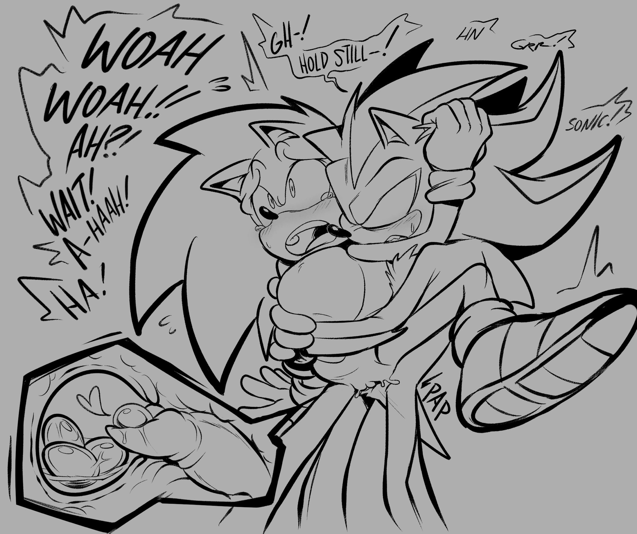 anthro, black and white, cumming eggs, cuntboy, cuntboy/male, egg implantation, furry, gay, intersex, male, male pregnancy, monochrome, mpreg, oviposition, pregnancy, pregnant, pregnant cuntboy, pregnant male, pussy, sega, shaddycatz, shadow the hedgehog, sonic (series), sonic the hedgehog, sonic the hedgehog (series), urethral egg laying, vaginal penetration, yaoi