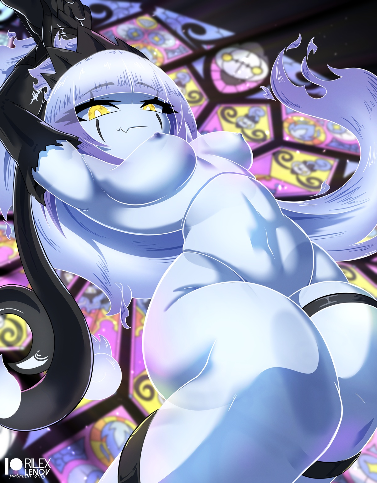 anthro, chandelure, female, ghost, ghost girl, kemono, nude, nude female, pokémon (species), pokemon, pokemon (species), rilex lenov, yellow eyes