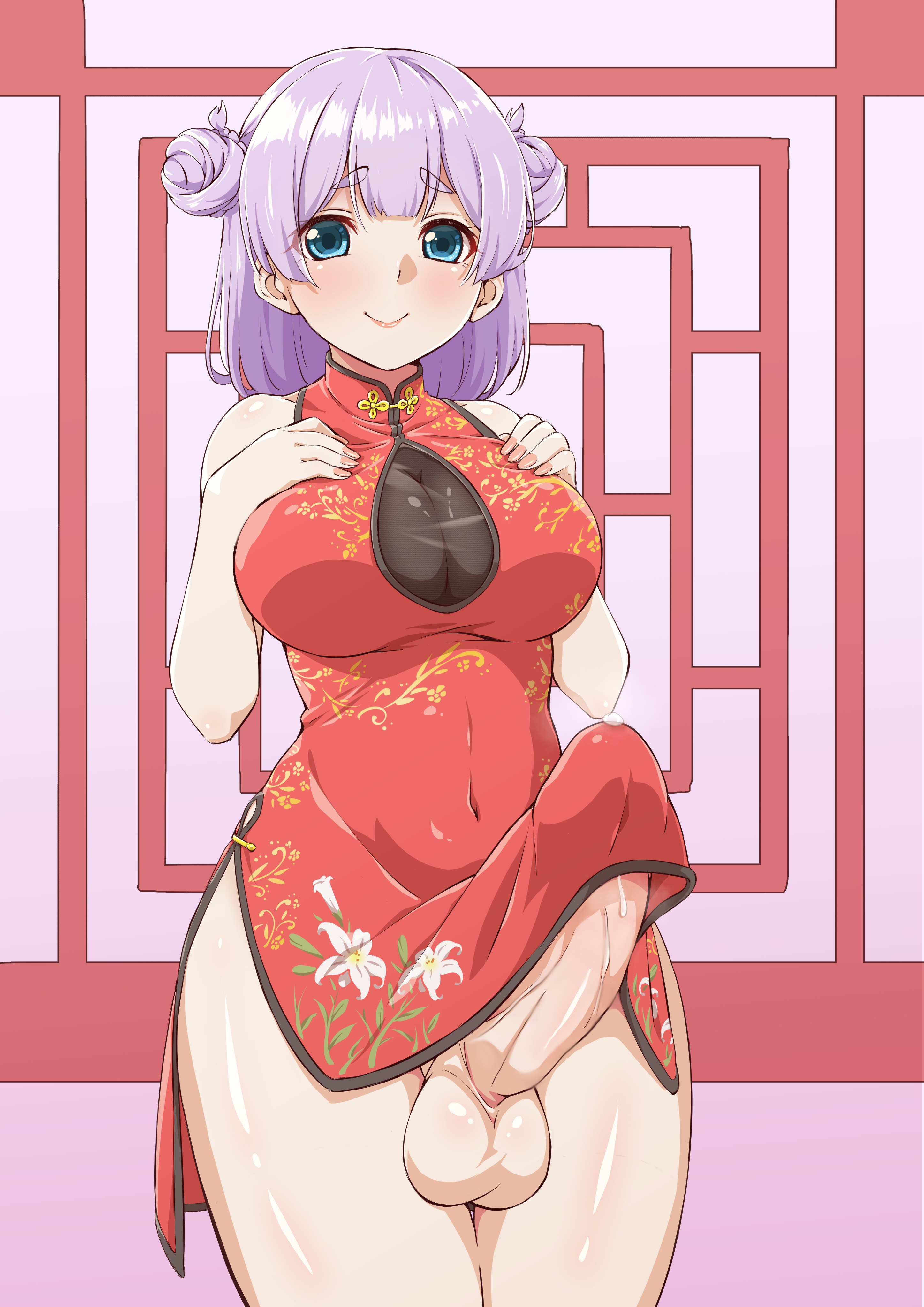 1futa, big penis, bottomless, china dress, chinese clothes, clothed, clothing, cum drip, decensored, erection, erection under clothes, futa only, futanari, human, intersex, kujya, light skin, light-skinned futa, mostly clothed, penis, solo, standing, tagme, tenting, uncensored