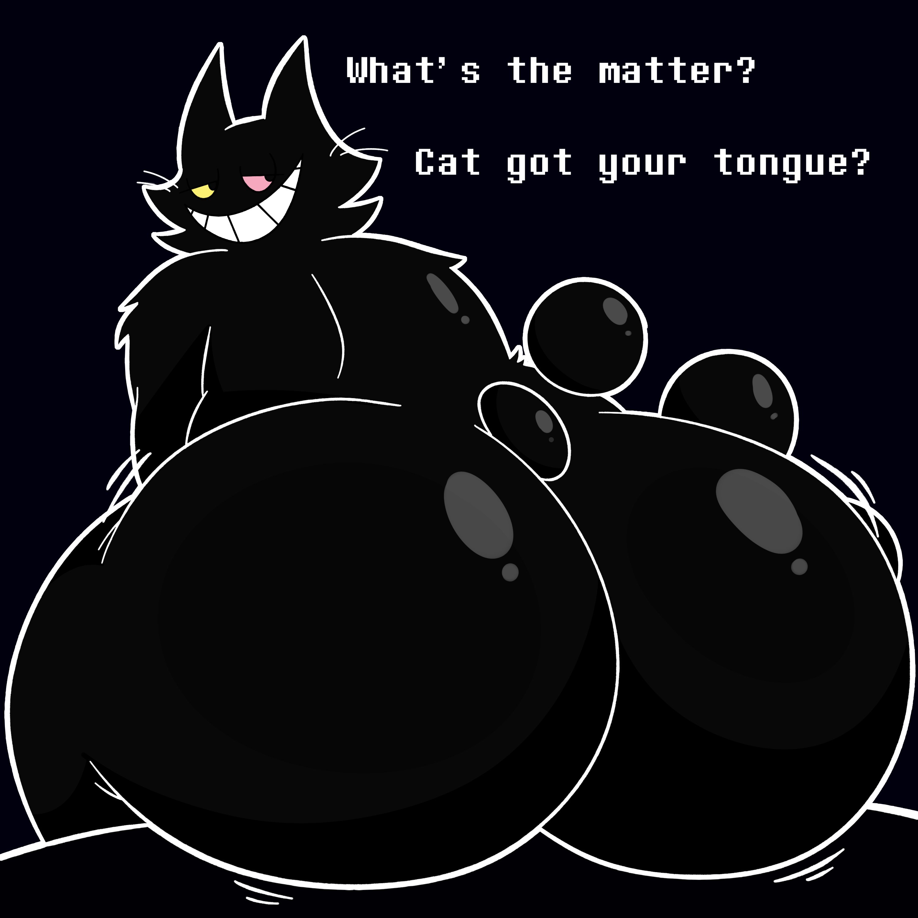 1boy, 2d, ass, ass focus, big ass, big butt, black body, butt focus, darkner, deltarune, english text, feline, friend (deltarune), fur, furry, furry male, furry only, grin, grinning, huge ass, huge butt, looking back, male, male only, no genitals, no sex, nonhuman, nsfwfaun, sitting, sitting down, smile, smiling, solo, solo male, tail, text, thick ass, thick butt, thick thighs