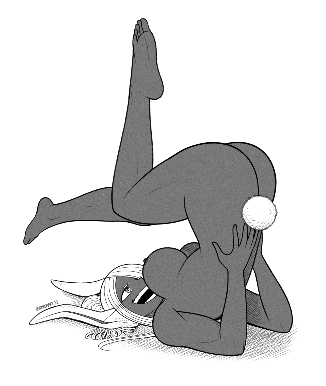 1girls, ass, barefoot, black and white, breasts, dark skin, dark-skinned female, female, miruko, monochrome, my hero academia, nipples, nude, rumi usagiyama, tagme, walkingdeadmann