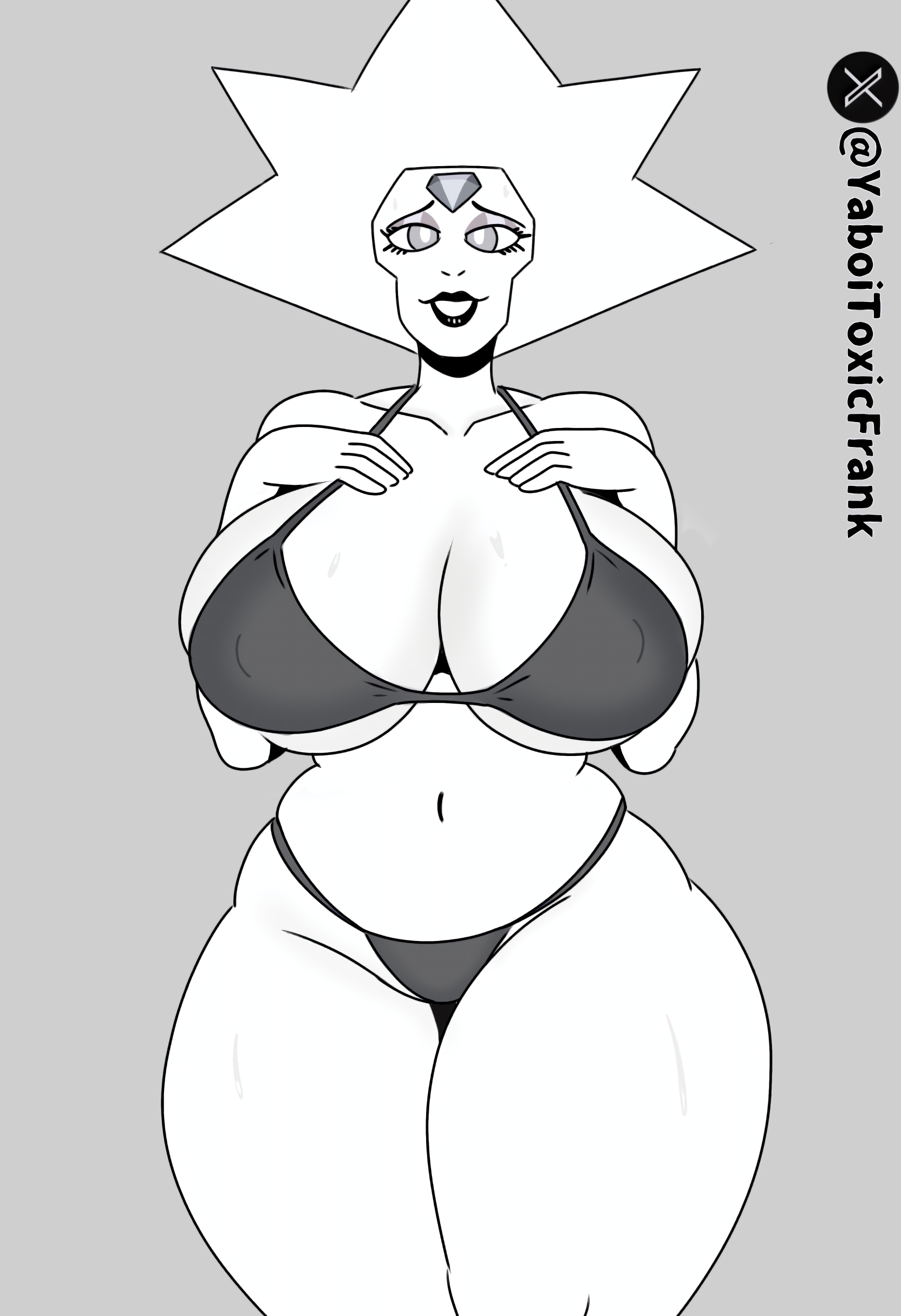 ass, big ass, black and white, breasts, cartoon network, diamond authority, female, huge breasts, looking at viewer, monochrome, self upload, smiling, smiling at viewer, steven universe, sweatdrop, sweating, white diamond (steven universe), white skin, wide hips, yaboitoxicfrank