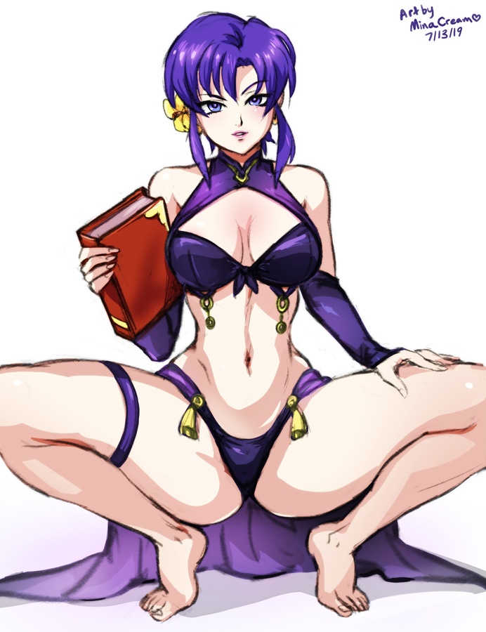 1girls alternate_costume bikini book breasts clothing fire_emblem fire_emblem:_the_blazing_blade fire_emblem_heroes hair minacream nintendo purple_eyes purple_hair squatting ursula_(fire_emblem) ursula_(summer)_(fire_emblem) video_games