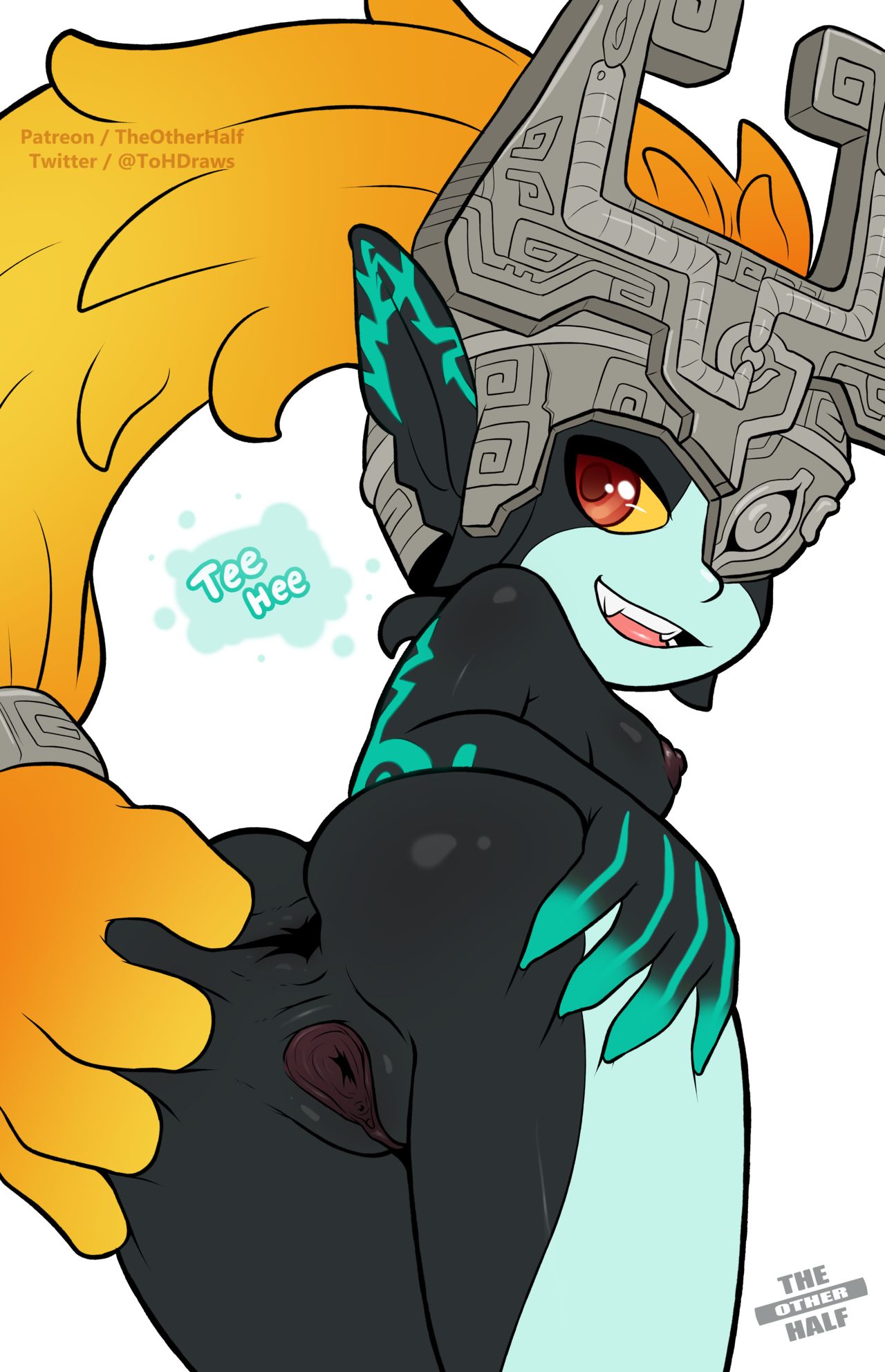 1girls, anus, ass, ass focus, chocolate starfish, detailed pussy, female, female only, hands on ass, heart-shaped butt, imp midna, inviting, midna, nintendo, no humans, pussy, solo, solo female, spread anus, spread ass, spread pussy, tagme, the legend of zelda, the other half, twilight princess