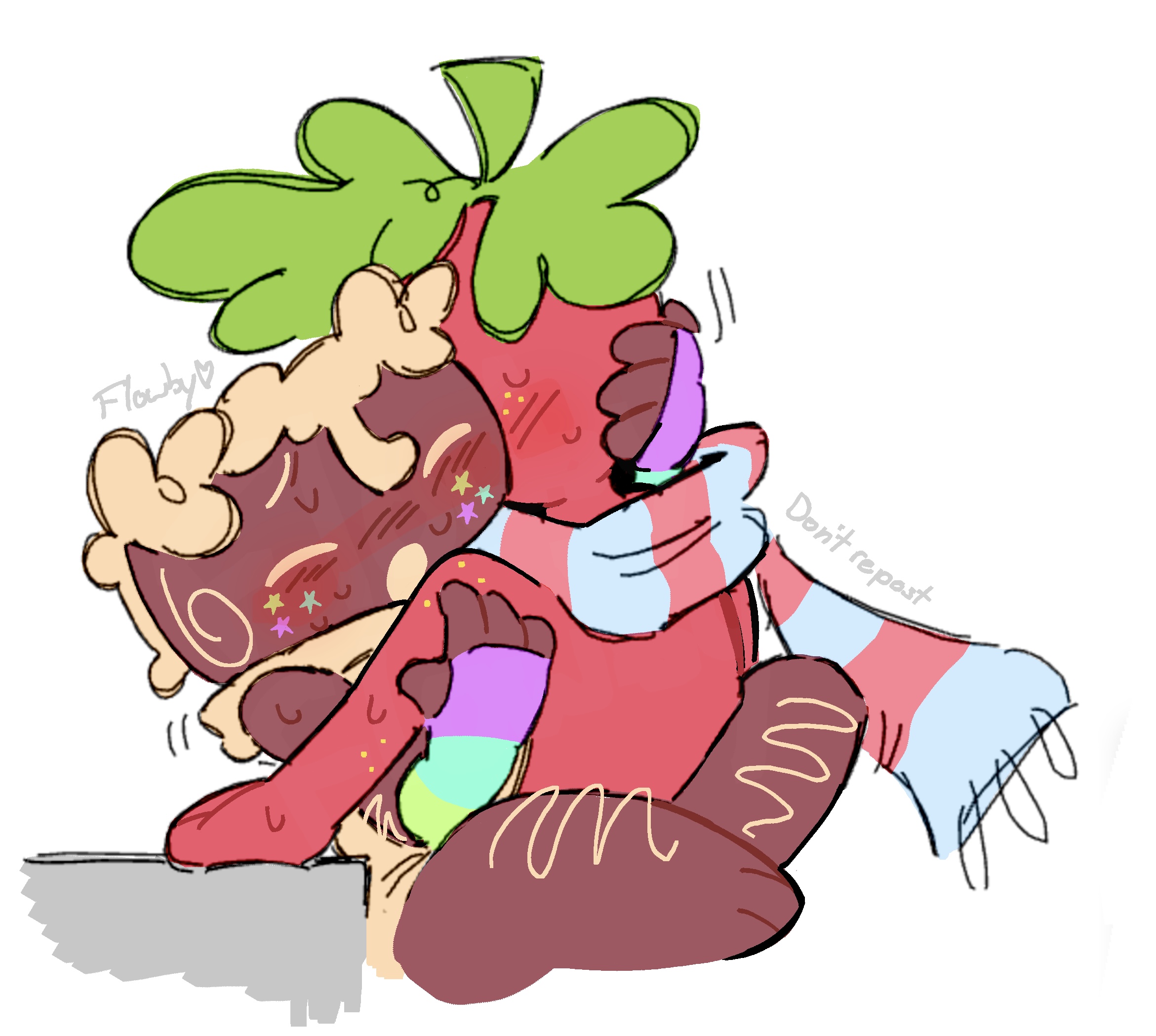 cosmo (dandy's world), cum inside, dandy's world, hugging, leaning on table, legs wrapped around partner, sprout (dandy's world)