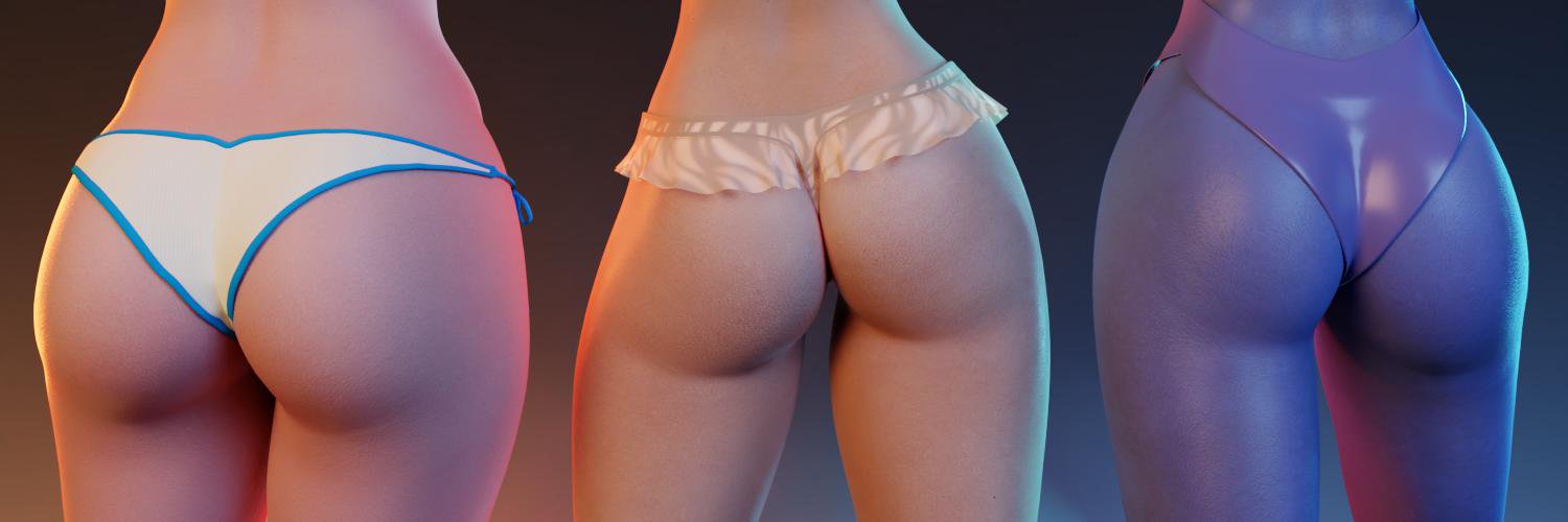 3d, 3girls, ass, ass focus, big ass, bikini bottom, blizzard entertainment, blue skin, female, female only, mei (overwatch), mercy, overwatch, purple skin, thick thighs, widowmaker