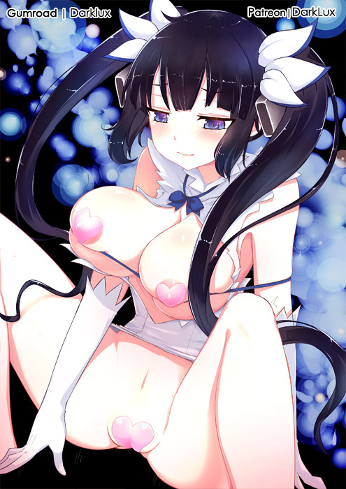 1girls, big breasts, breasts, cameltoe, cleavage, darklux, dungeon ni deai wo motomeru no wa machigatteiru darou ka, female, female only, gumroad, hestia (danmachi), large breasts, pasties, pink heart pasties, pink pasties, pussy, solo, spread legs